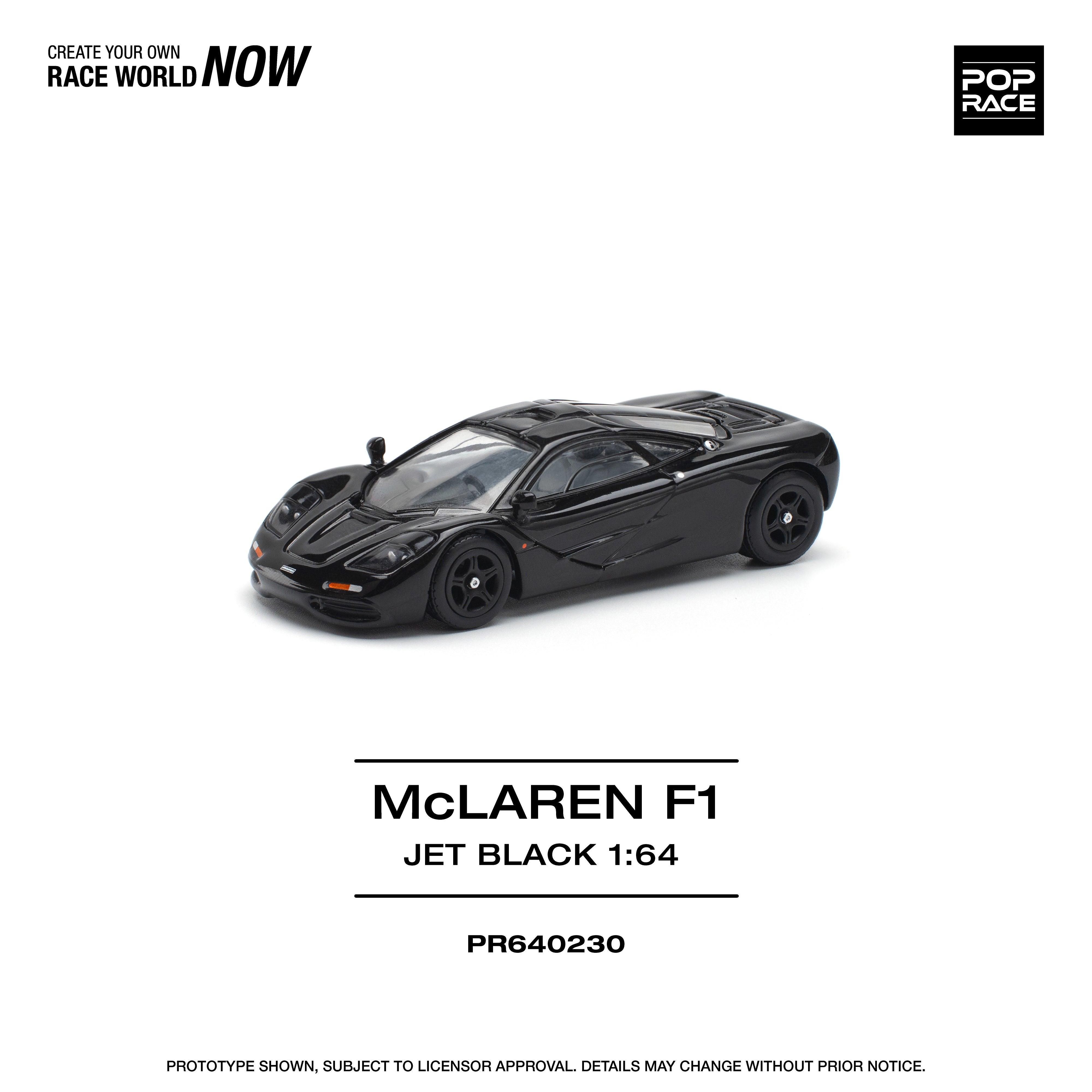 **PREORDER Pop Race 1:64 McLaren F1 Diecast Model Car in Jet Black - Collectible Racing Toy for Display & Gifts**