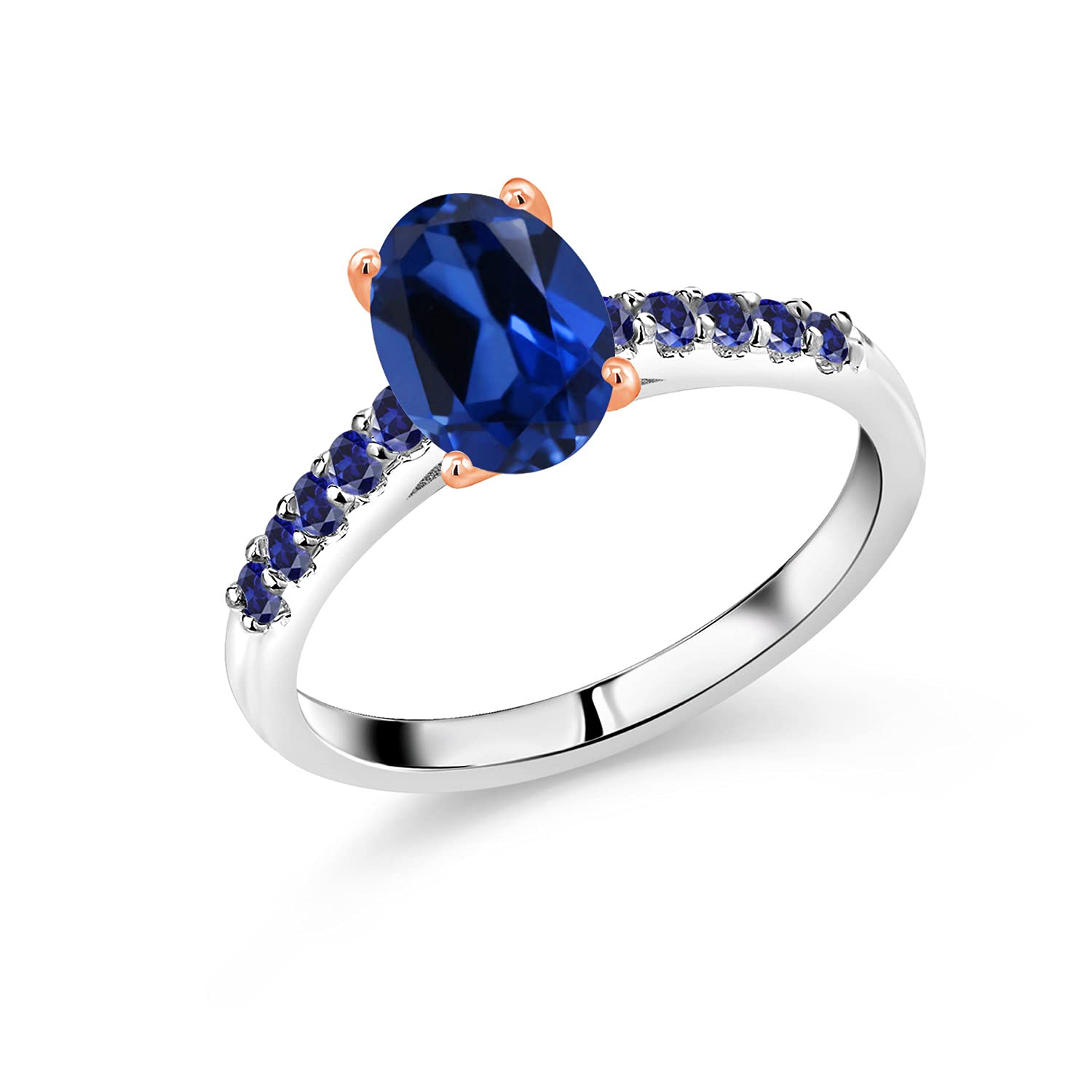 2.75 Ct Oval Blue Lab-Created Sapphire 10K White Gold Ring with Rose Gold Prongs – Elegant Engagement, Wedding, Anniversary Gift for Her
