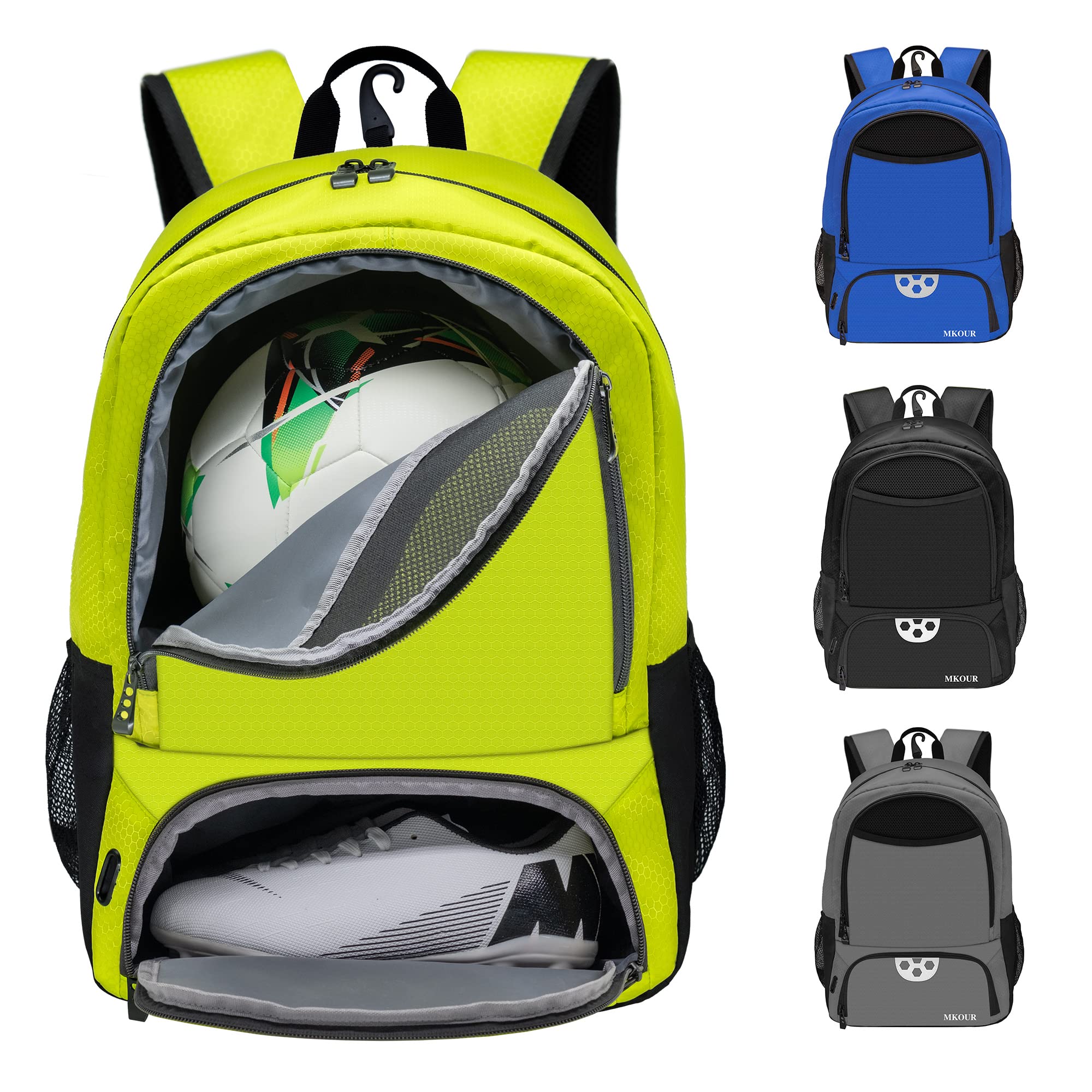 Mkour Soccer Backpack - Waterproof Sports Bag for Football, Basketball & Volleyball with Ball Compartment & Holder - Perfect for Training, Games & Travel
