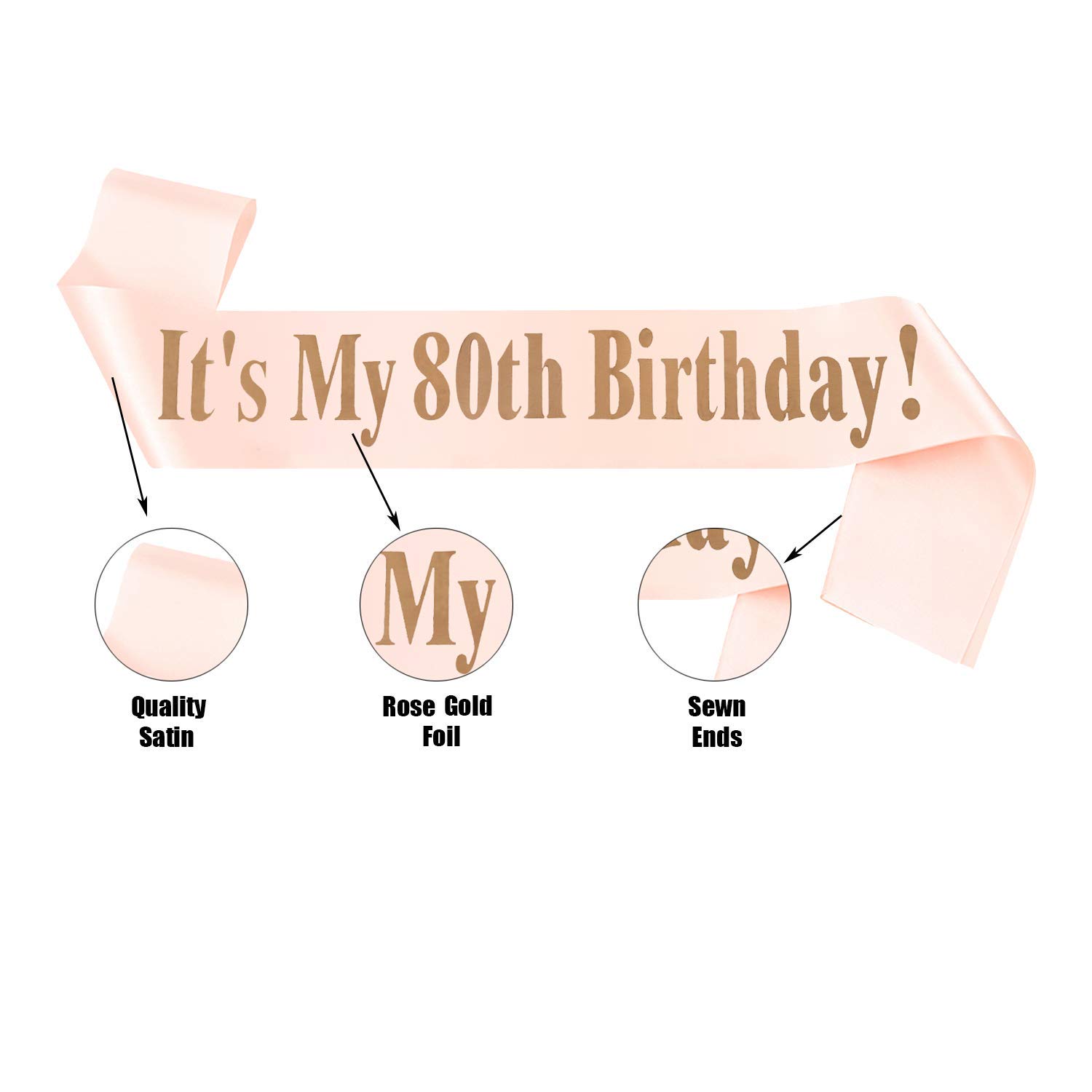 80th Birthday Tiara and Sash Set for Women - Sparkling Crystal Headpiece & Birthday Crown Party Accessories - Rose Gold Birthday Gift for Grandma, Mother, Wife - Perfect for Milestone Celebrations, Birthday Parties & Special Occasions