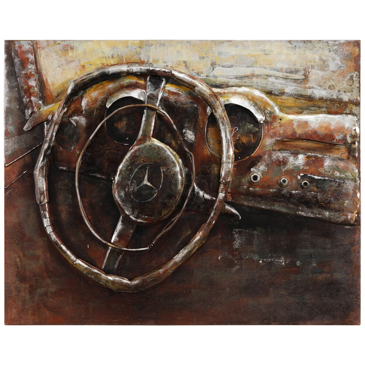 Benz Mixed Media Iron Hand-Painted 3D Wall Art - Unique Home Decor for Living Room, Bedroom & Office