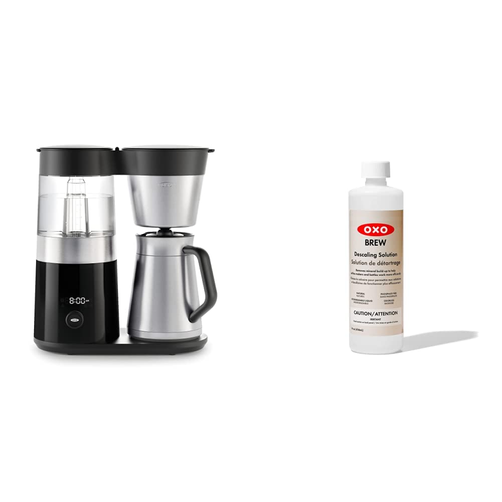 OXO Brew 9 Cup Stainless Steel Coffee Maker with Descaling Solution - 14oz Bottle for Home, Office & Restaurant Use
