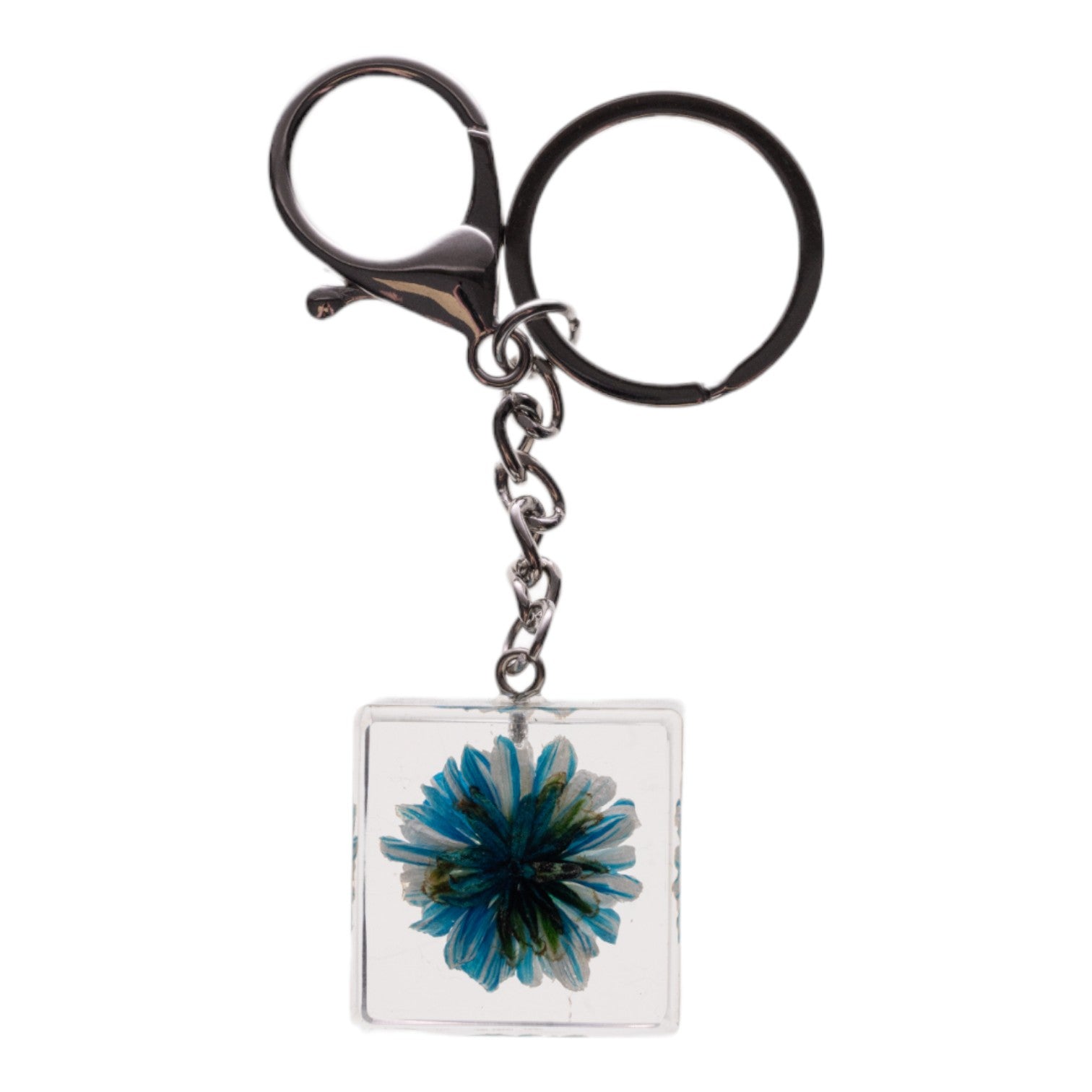 Real Daisy in Acrylic Cube Keychain - Blue Floral Gift for Women | Perfect for Keys, Bags & Everyday Carry