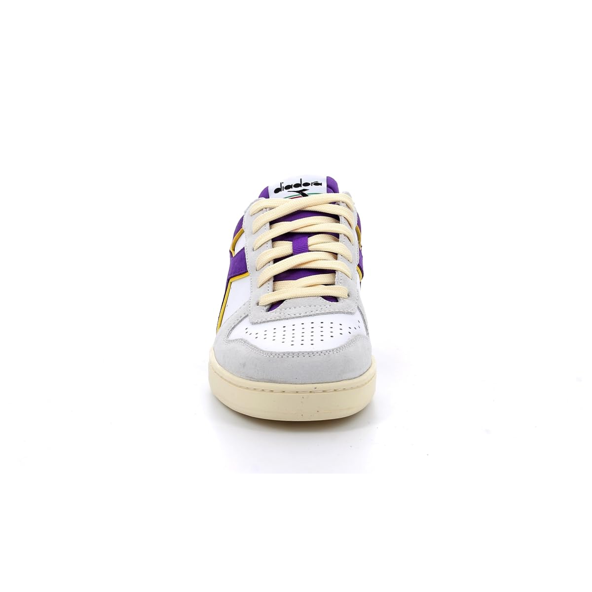 Diadora Unisex Magic Basket Low Suede Leather Sneakers - White/Deep Lavender Purple, Size 4 UK - Comfortable Gym & Casual Shoes for Workouts and Everyday Wear