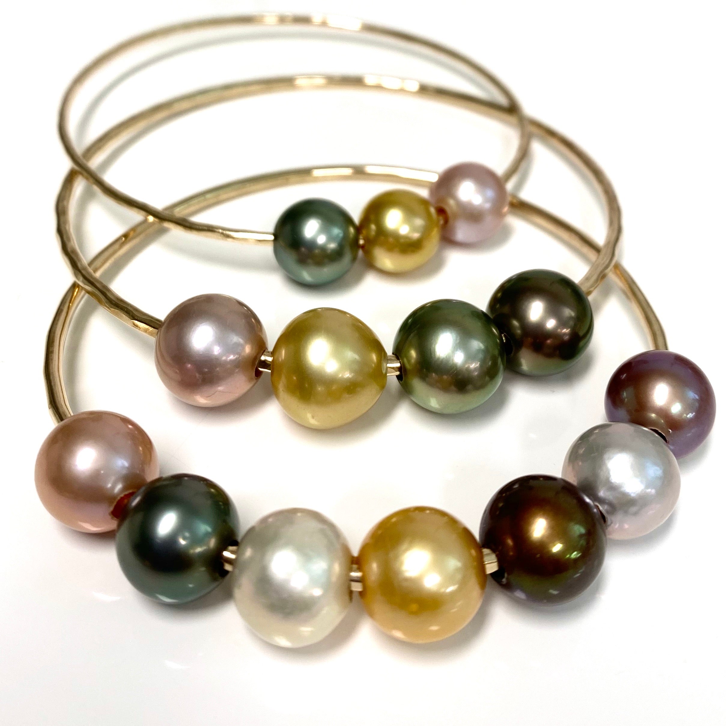 Luxury 11-12mm Gold South Sea & Pink Edison Tahitian Pearl Bangle Bracelet (B460) - Elegant Jewelry for Women, Perfect for Weddings, Parties & Special Occasions
