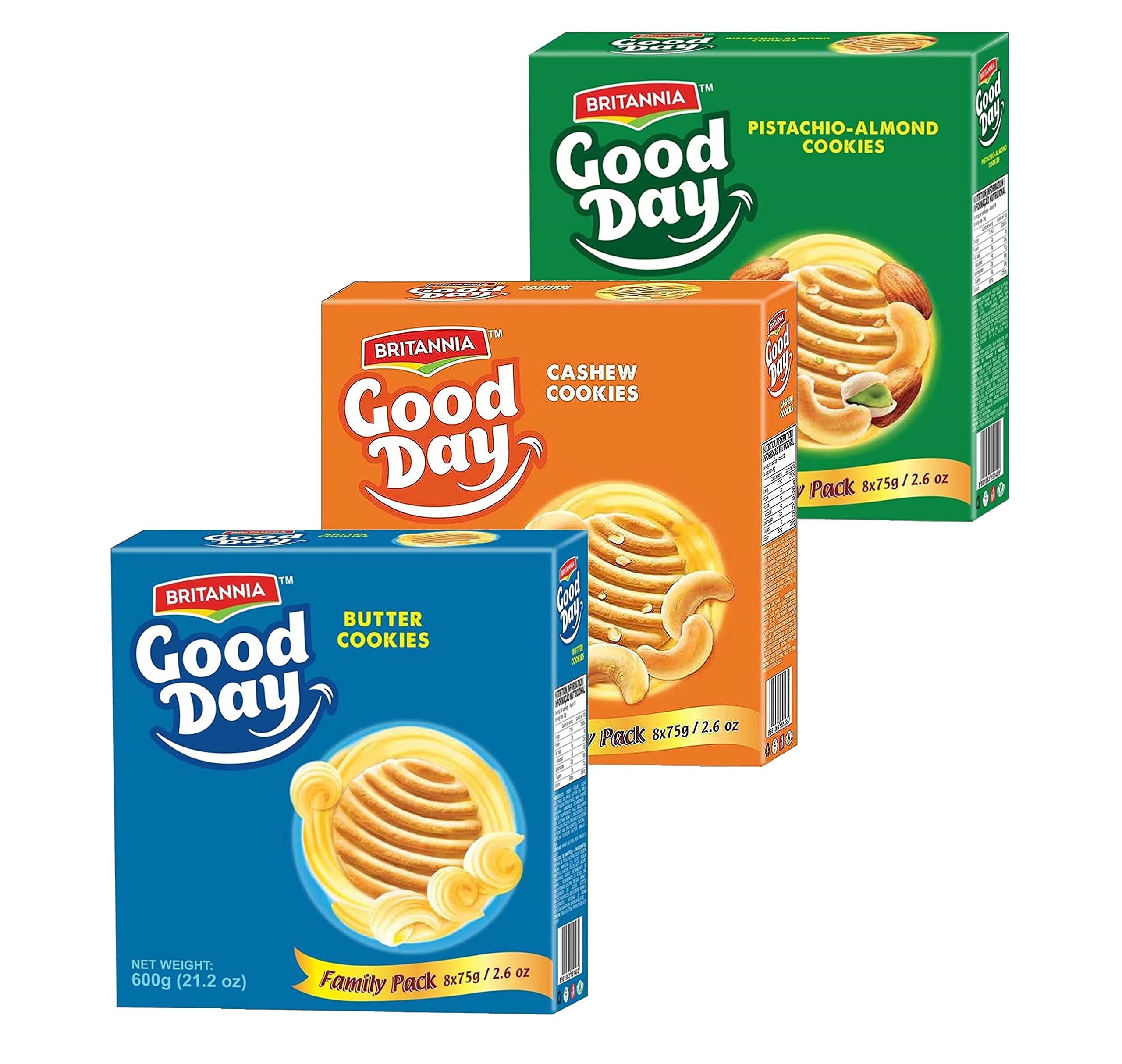 Britannia Good Day Nuts Combo 21.2oz - Almond, Pistachio & Cashew Snacks for Breakfast & Tea Time