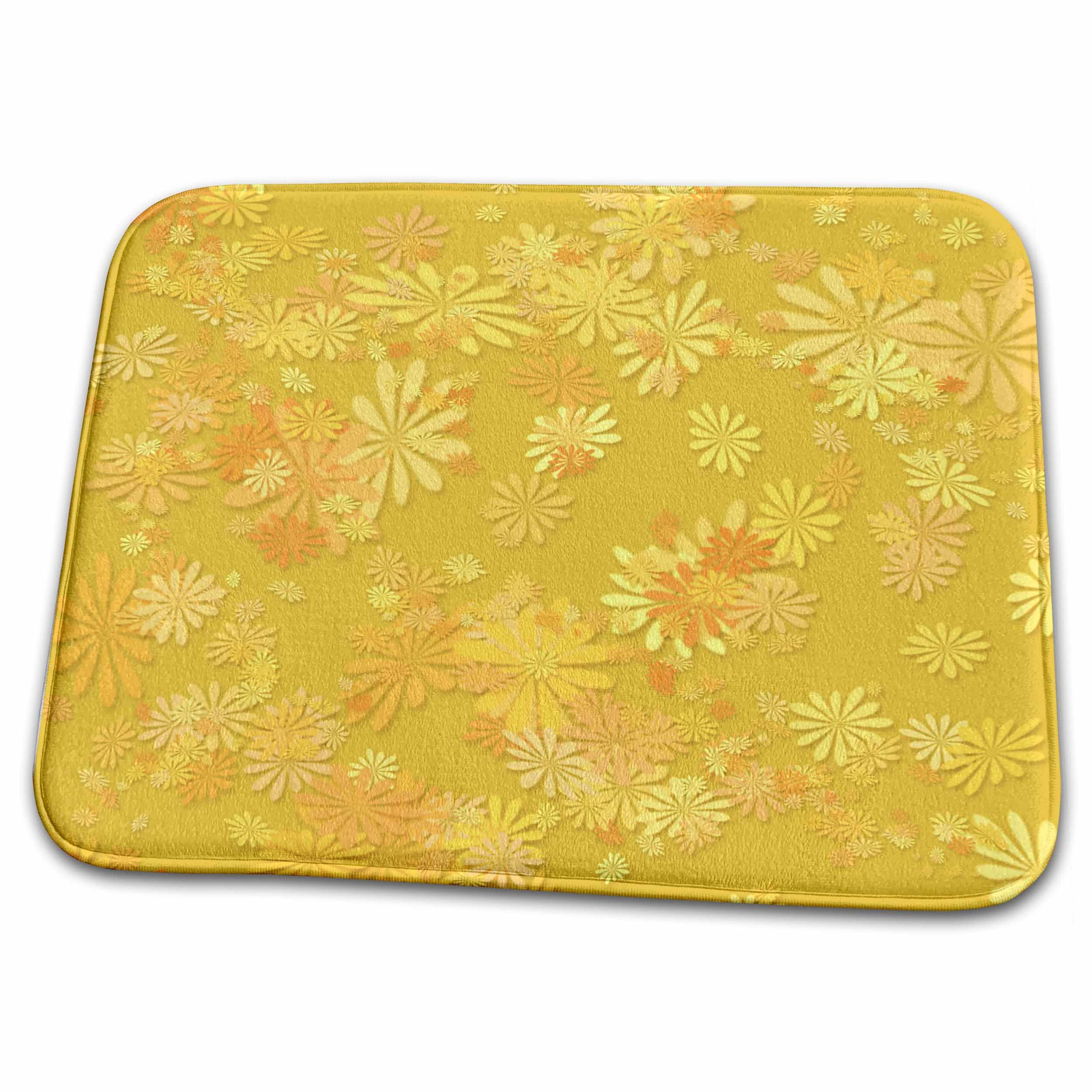 Floral Dish Drying Mat - Water Absorbent Kitchen Drying Rack with Golden Flower Design - Perfect for Countertop, Sink Side & Dish Rack Protection