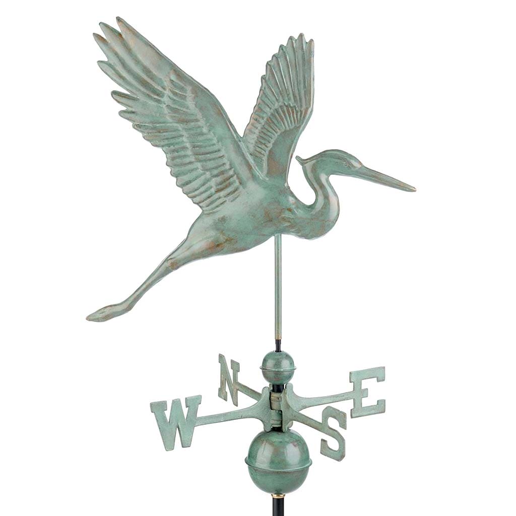 Graceful Blue Heron Weathervane - Handcrafted Blue Verde Copper Garden Decor for Outdoor Patio, Yard & Roof - Elegant Wind Direction Indicator for Coastal & Farmhouse Style Homes