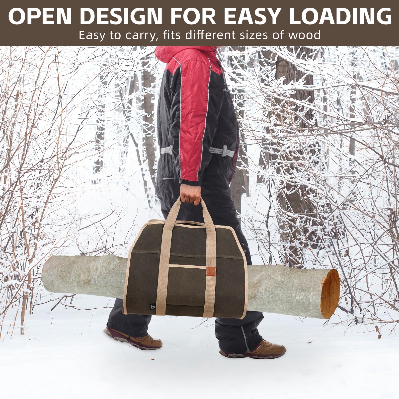 Heavy Duty Firewood Carrier with Handles - 39×18 Inch Waxed Canvas Log Tote Bag | Waterproof Wood Carrying Bag for Camping, Fireplace & Indoor Use | Durable Firewood Storage Solution (Army Green) - Perfect for Outdoor Adventures, Backyard Gatherings & Cozy Winter Nights by the Fireplace