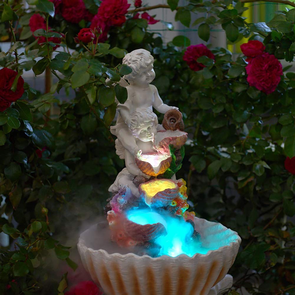 LLRZ Modern Angel Desk Fountain with LED Light - Indoor Tabletop Waterfall Decor for Living Room, Office, Meditation & Relaxation - White Cascading Water Fountain for Home & Workspace