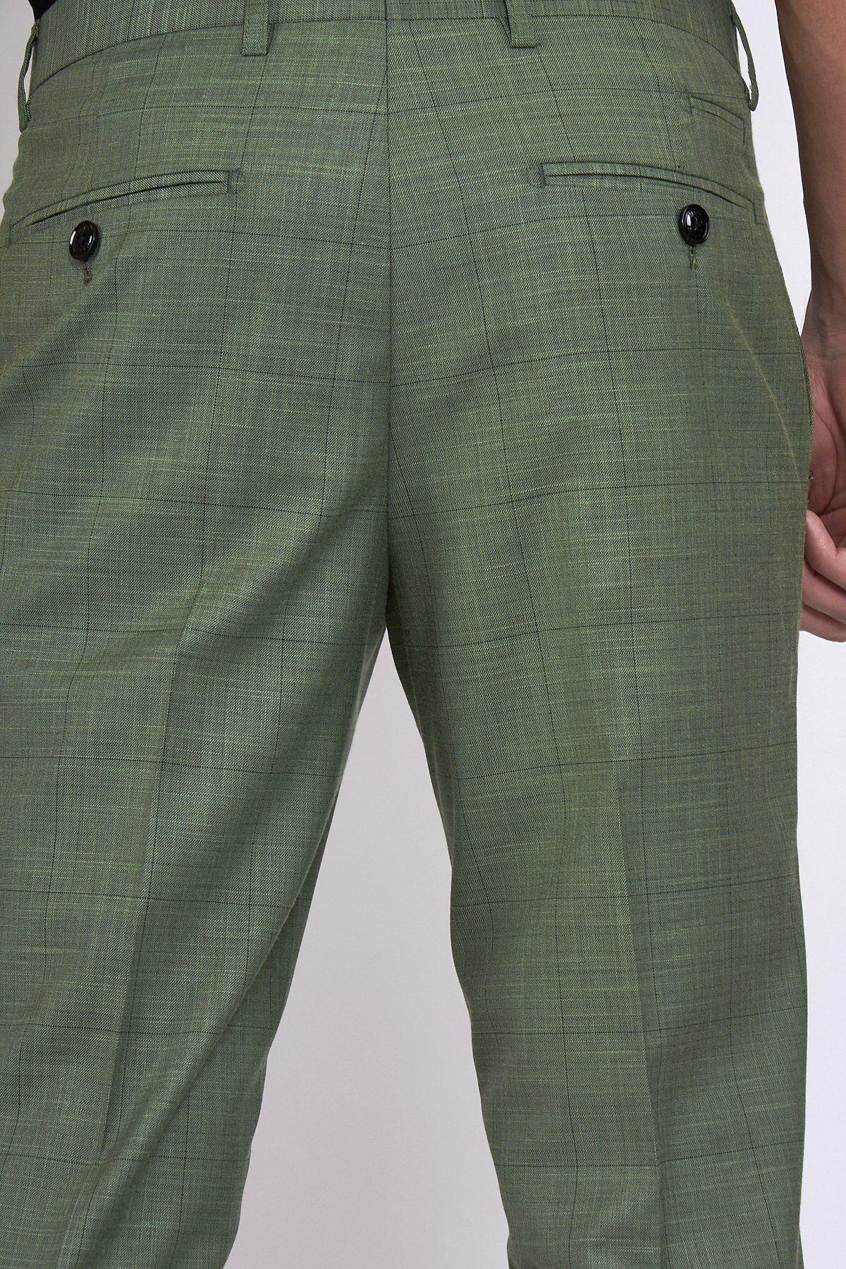 SID Moss Green Checkered Trousers for Women - Stylish Casual Pants with Classic Check Pattern - Perfect for Office, Travel and Everyday Wear