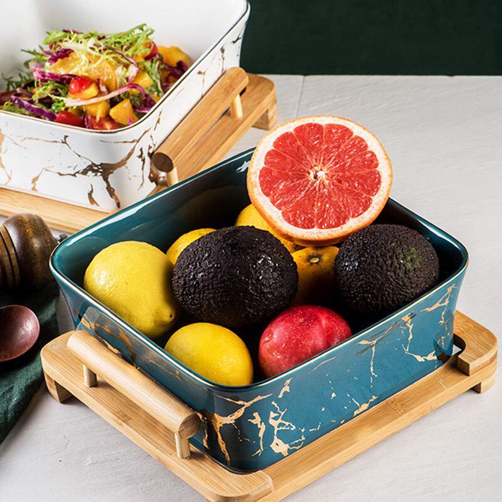 Stylish Wooden Stand Ceramic Fruit Bowl - Detachable Serving Basket for Fruits, Vegetables, Desserts & Salads | Perfect for Kitchen Counter, Dining Table & Party Serving