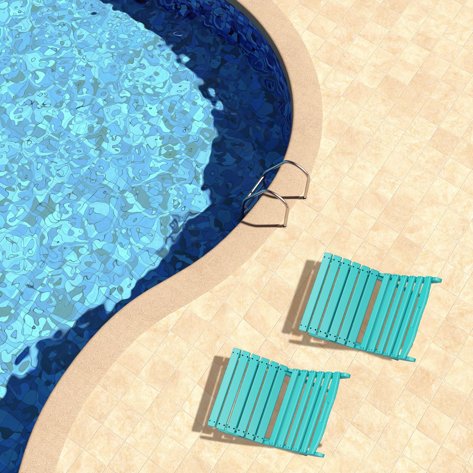4-Pack Folding Xavier Chairs | Wave Design HDPE Plastic Adirondack Chairs | All-Weather Outdoor Chairs for Beach, Poolside, Deck, Garden, Patio & Camping | Portable Fire Pit Seating | Aqua Blue Color