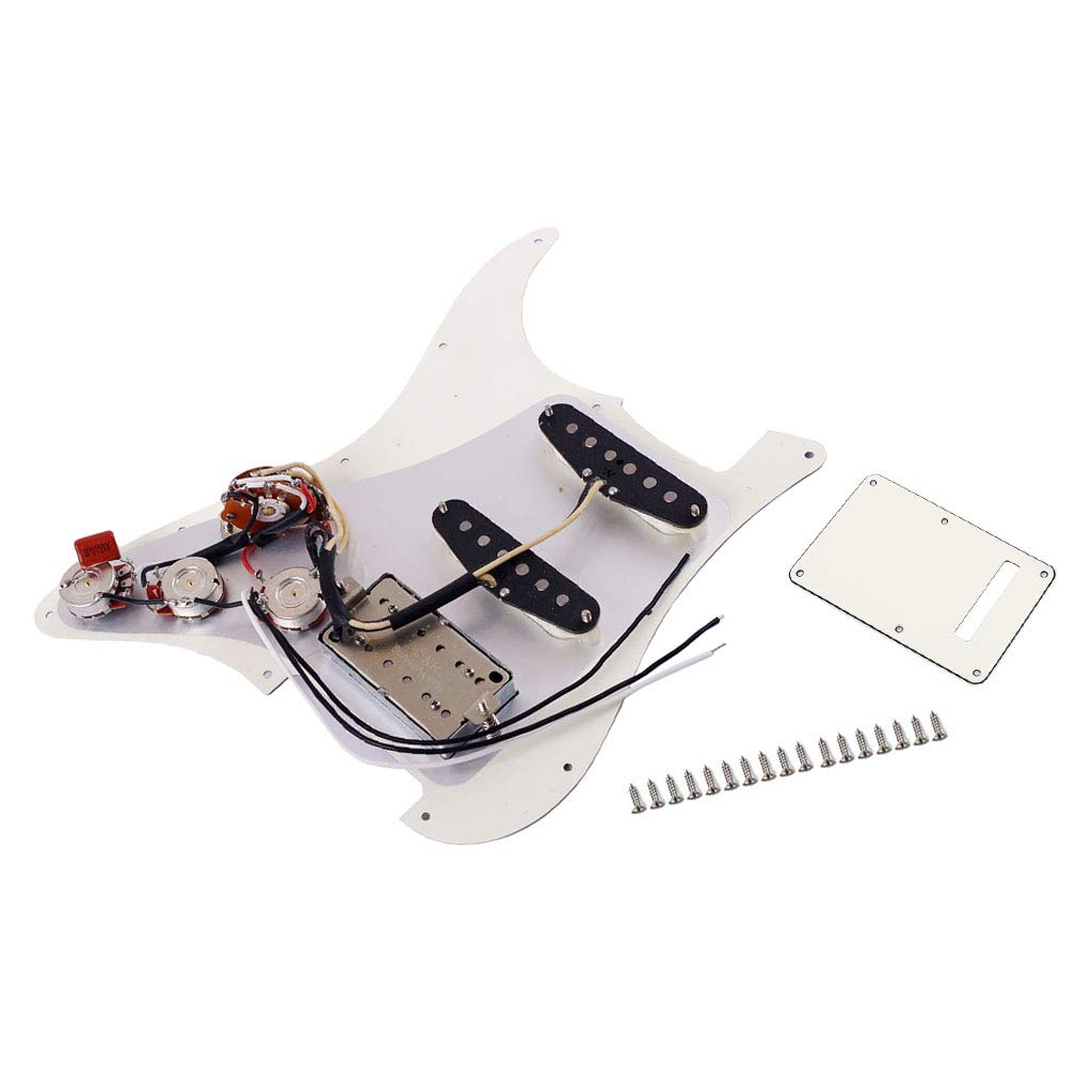 Alnicov Prewired Guitar Pickguard with SSH Dual Rail Humbucker Pickups - White Replacement Pickguard for Strat/ST Electric Guitars | Perfect for Rock, Blues & Studio Recording