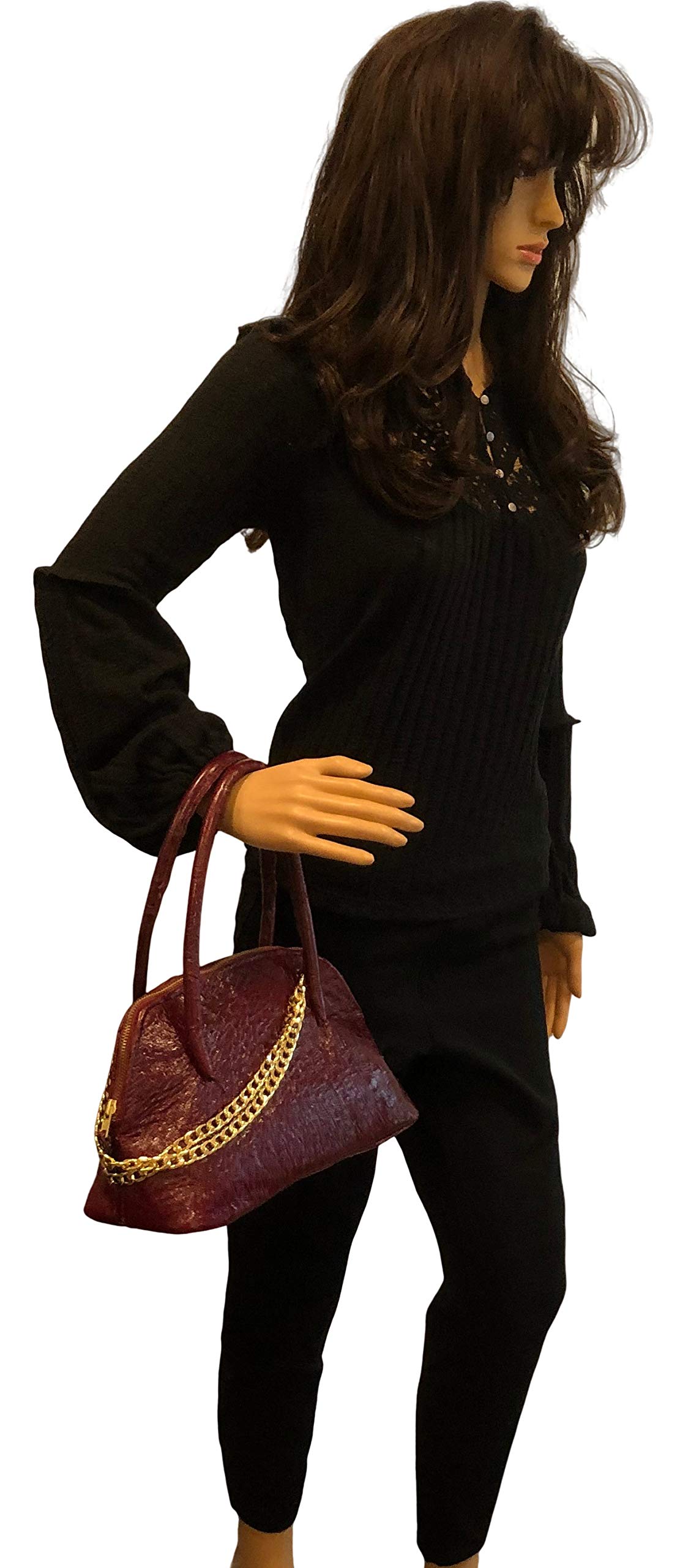 Authentic Ostrich Leather Handbag - Grace Bag in Bordeaux Red - Medium Size (OST-2) - Perfect for Work, Travel & Evening Events