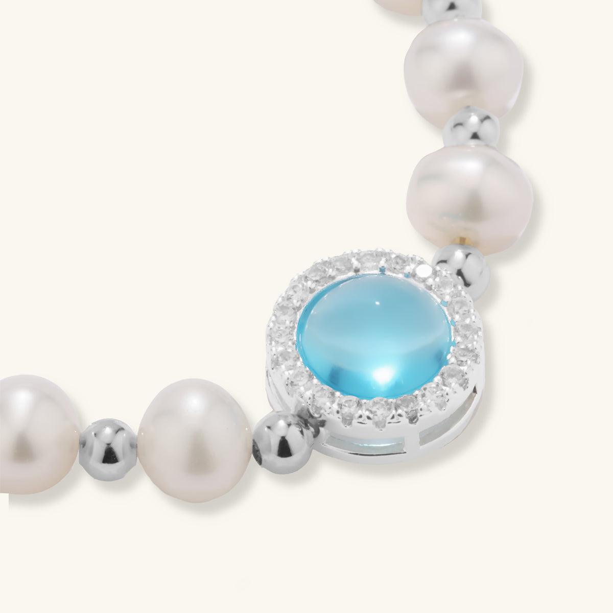 Elegant Aquamarine Pearl Bracelet for Women - Handmade Sterling Silver Jewelry - Perfect for Weddings, Parties & Gifts
