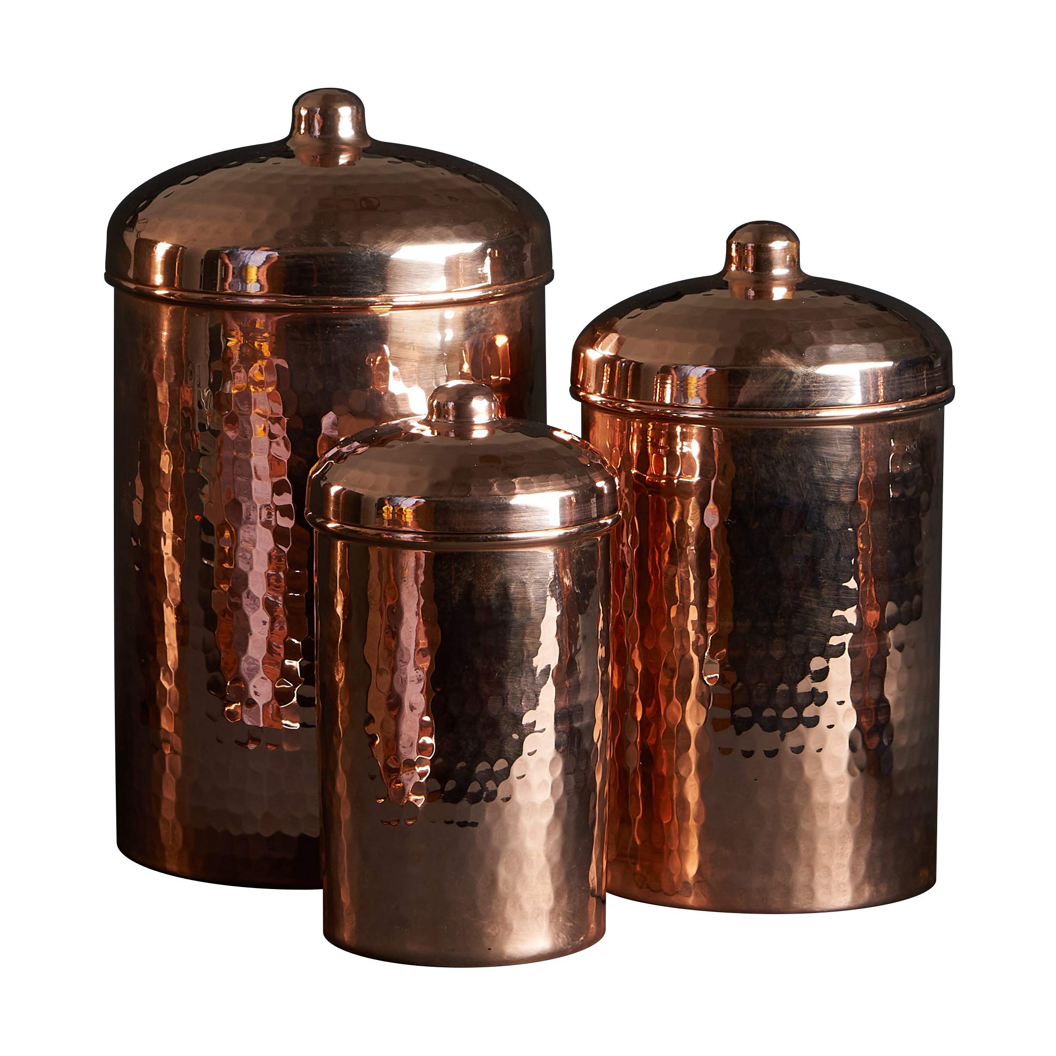 Premium Copper Kitchen Canisters Set - 2 qt, 1 qt & 2 Cup Airtight Food Storage Containers | Hammered Polish Finish for Shine & Durability | Eco-Friendly Recycled Copper | Perfect for Flour, Sugar, Coffee & Pantry Organization | Elegant Countertop Decor for Modern Kitchens