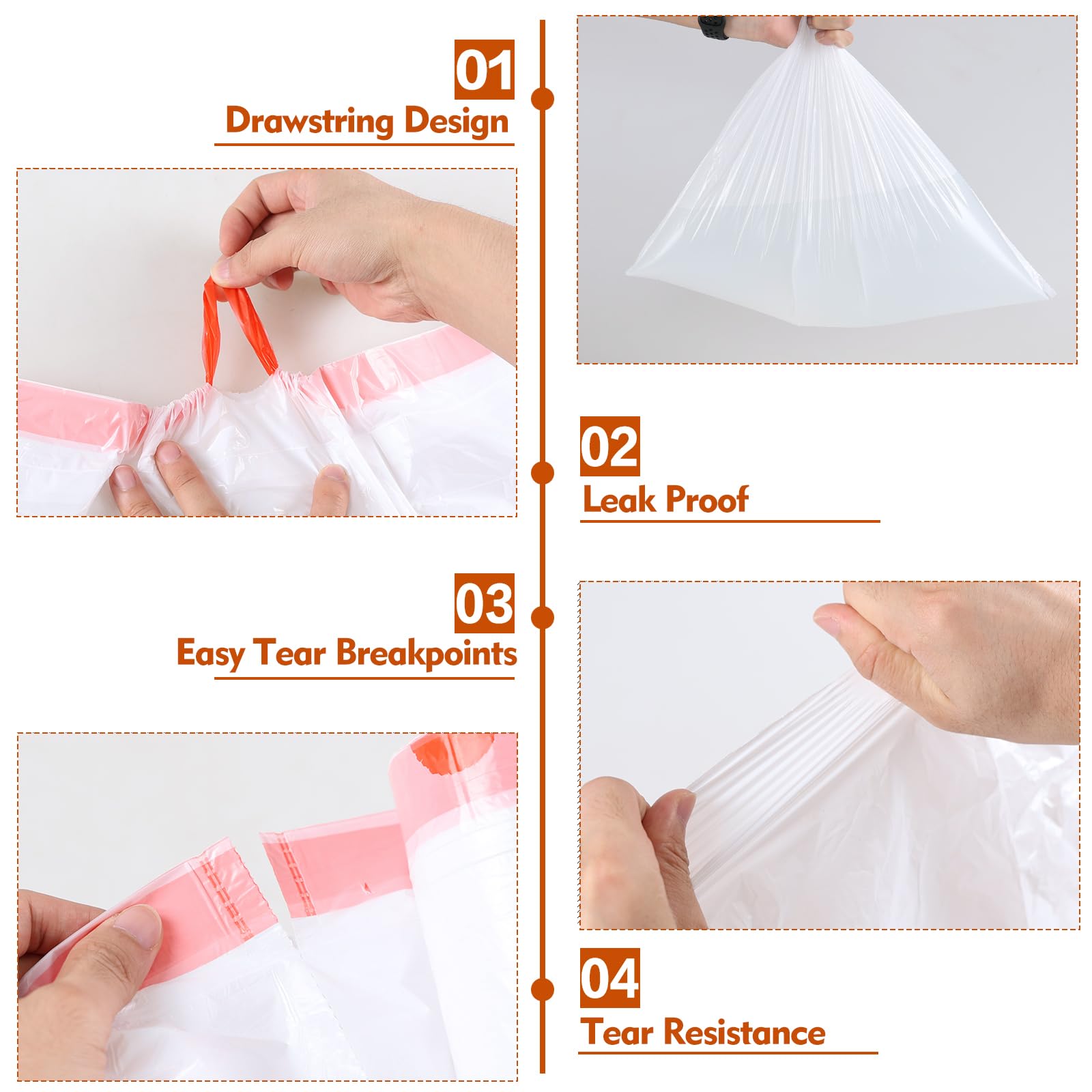 4 Gallon Drawstring Trash Bags - 120 Count White Small Garbage Can Liners for Kitchen, Bathroom & Office Waste Disposal