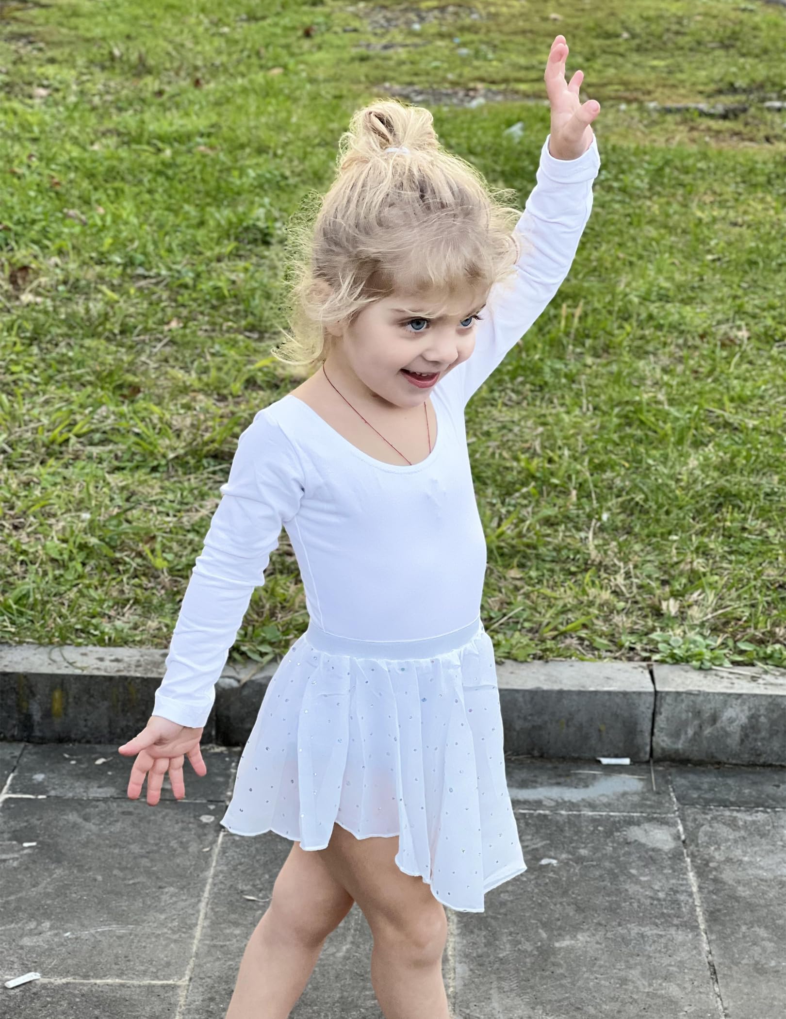 Arshiner Girls Ballet Leotard with Chiffon Skirt - Long Sleeve Crisscross Back Toddler Dance Outfit Set for Ballet, Jazz, Recital & Performance (Pink, Size 3-4T)