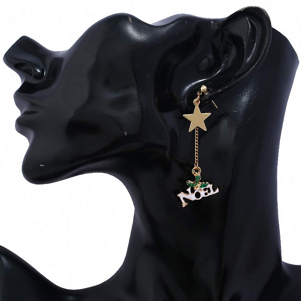 Sparkling Christmas Drop Dangle Earrings for Women - Rhinestone Enamel Xmas Tree & Snowman Walking Stick Asymmetrical Earrings with Star Charm - Perfect Holiday Jewelry Gift for Parties & Festive Occasions