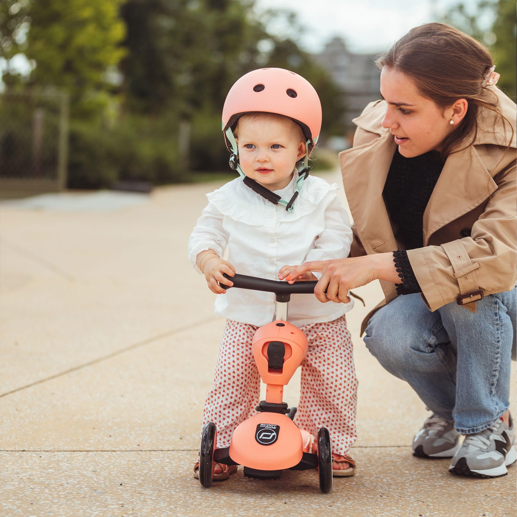 2-in-1 Scoot & Ride Highwaykick 1 Kids Scooter - Convertible Ride-On & Stand Scooter for Toddlers Ages 1-5 (Peach) - Perfect for Indoor Play & Outdoor Park Adventures