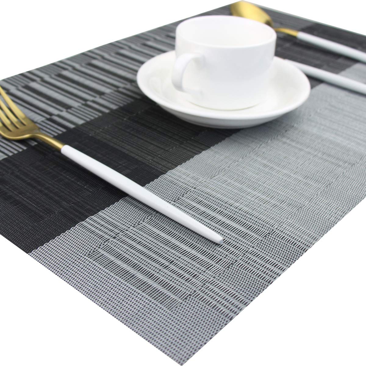 PIGCHCY Washable Vinyl Woven Table Placemats - Set of 4 Elegant Durable Dining Mats for Kitchen, Restaurant & Home Decor (Black) - Perfect for Everyday Meals, Dinner Parties & Holiday Gatherings