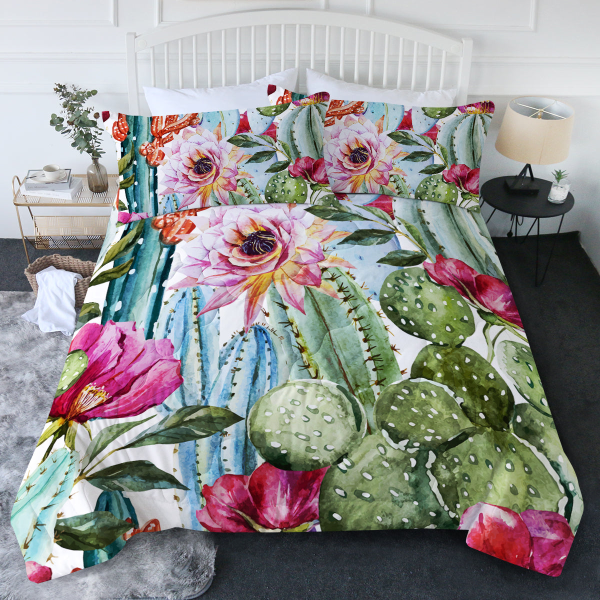 Vibrant Cactus Print Comforter Set - Soft Bedding Collection for Boho Bedroom Decor, Dorm Room Essentials & Cozy Home Makeover