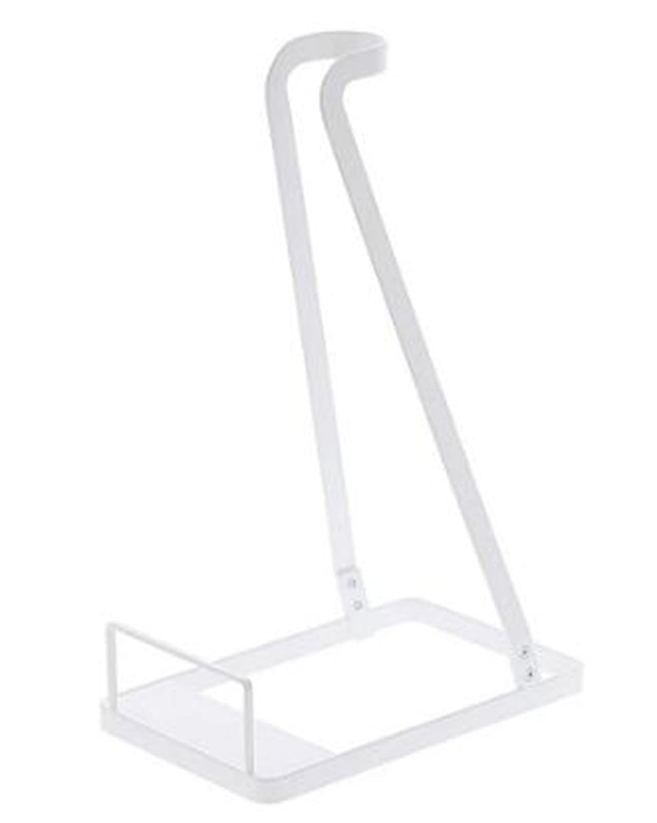 Qgg Closet Organizer - White Metal Vacuum Cleaner Bracket Holder with Glass Mug Shelf & Clothes Hanger, Floor Stand Storage for Brooms, Mops & Cleaning Tools - Perfect for Laundry Rooms, Garages & Utility Closets