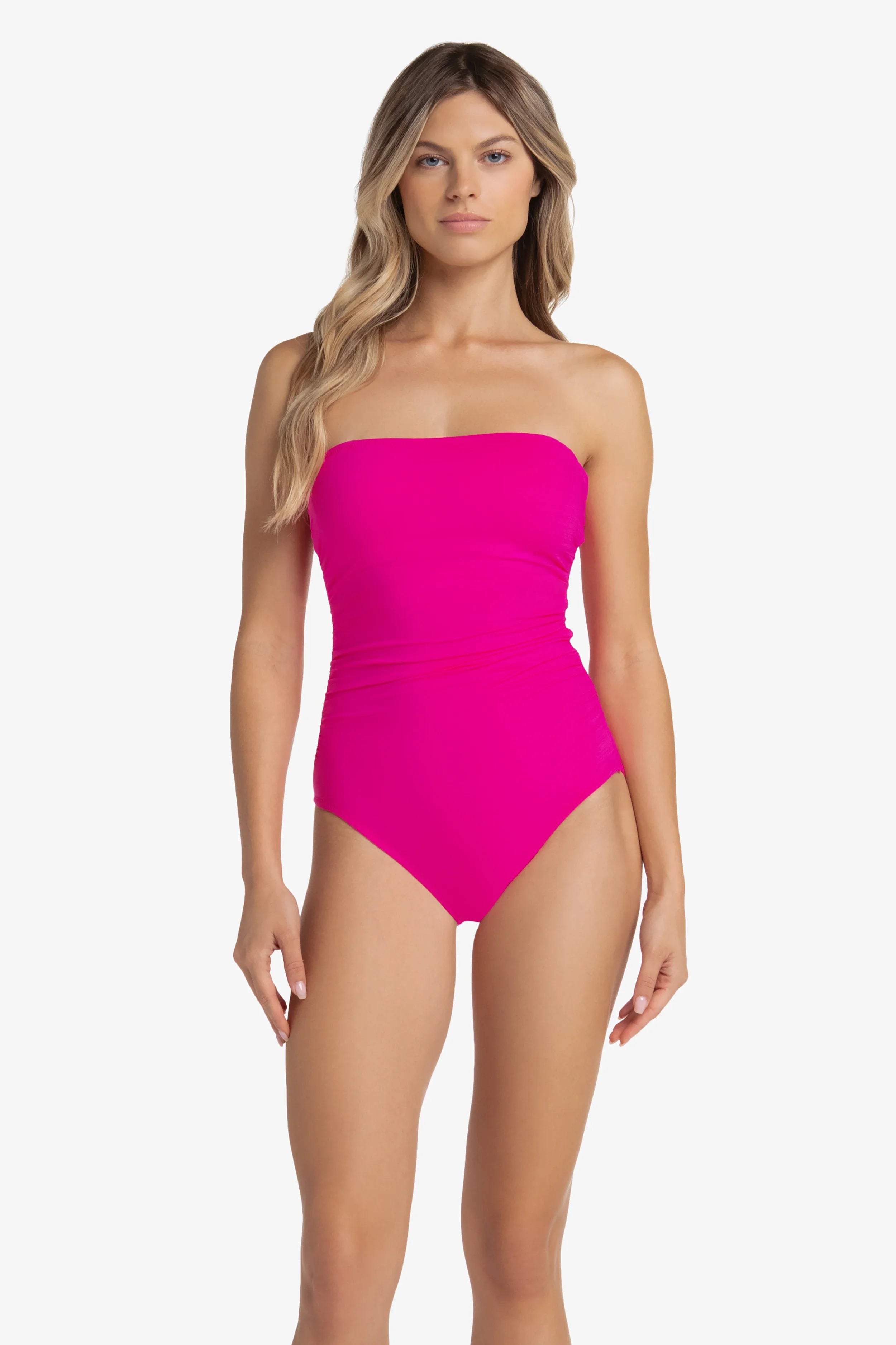 Classic Bandeau One Piece Swimsuit | Textured Lotus Pink Bathing Suit for Women - Perfect for Beach Vacations, Pool Parties & Summer Getaways