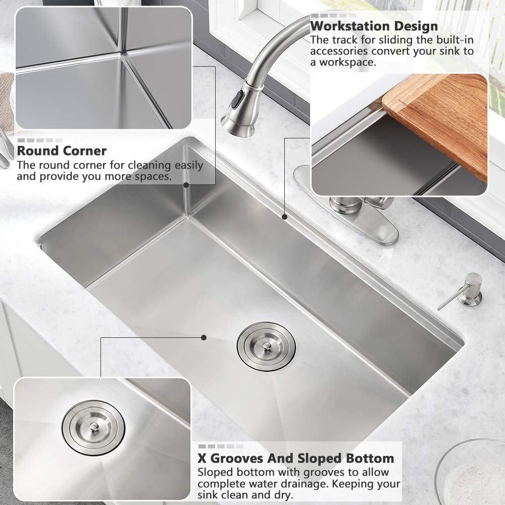 **VASOYO 27x19 Inch 16 Gauge Stainless Steel Undermount Kitchen Sink Workstation with Cutting Board – Deep Single Bowl for Food Prep & Dishwashing**    *(Perfect for meal preparation, washing dishes, and organizing kitchen tasks in modern homes or restaurants.)*