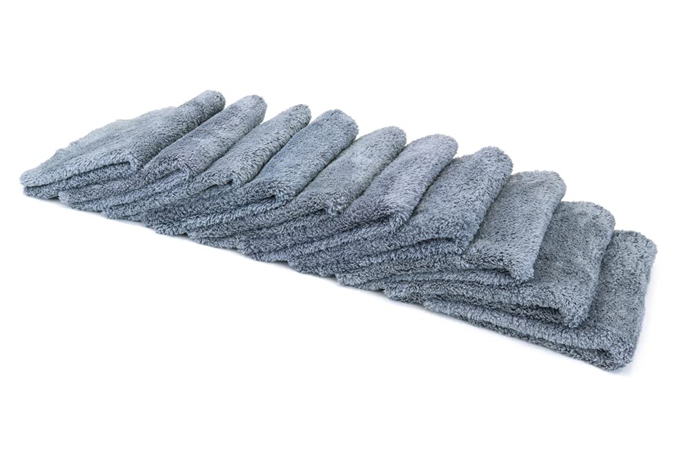Autofiber Premium Korean Plush Edgeless Microfiber Detailing Towels - 16x16 Inch Ultra Soft Car Detailing Cloths (Pack of 10, Gray) for Car Washing, Waxing & Polishing