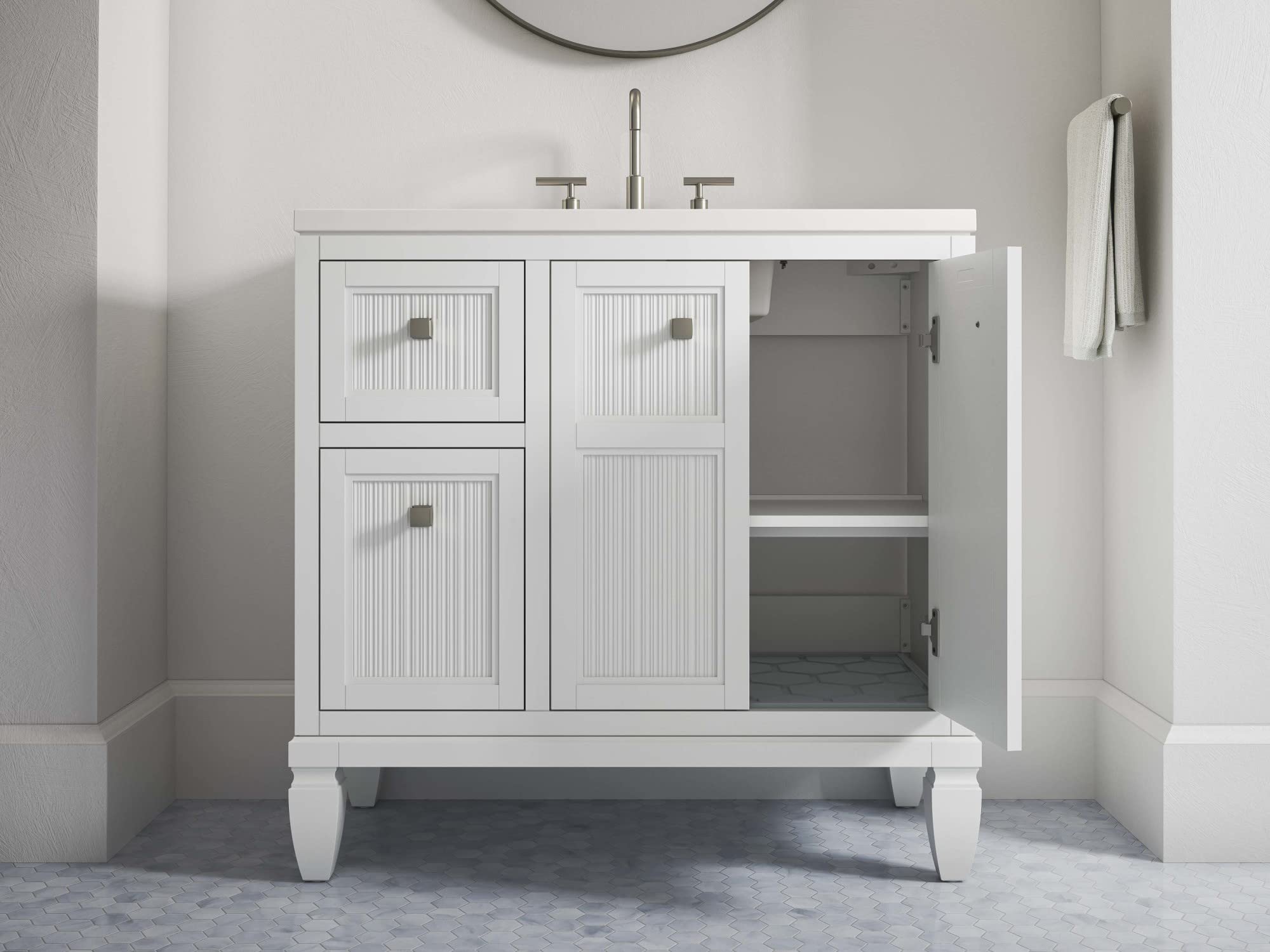 KOHLER Hearthaven 36-inch Bathroom Vanity Set with Sink & Mirror - Modern Bathroom Storage Solution for Master Bath, Guest Bath & Powder Room