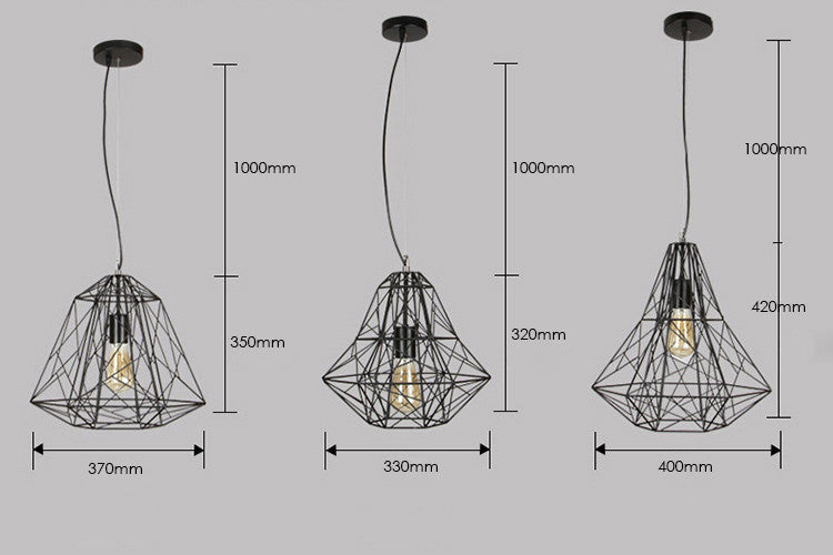 Elegant Diamond Wire Cage Pendant Light - Vintage Industrial Ceiling Fixture for Dining Room, Kitchen Island & Bedroom Lighting