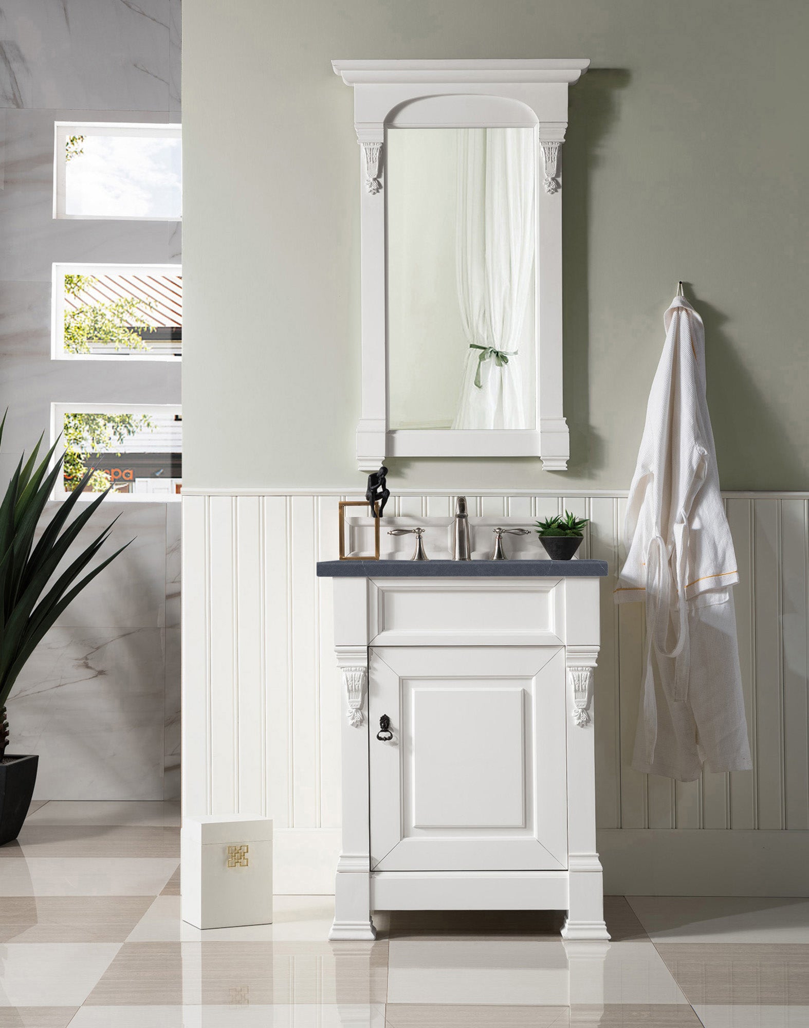 Brookfield 26 Inch Single Bathroom Vanity Set with Bright White Finish & 3CM Charcoal Soapstone Quartz Countertop - Perfect for Modern Master Bath or Powder Room Renovation