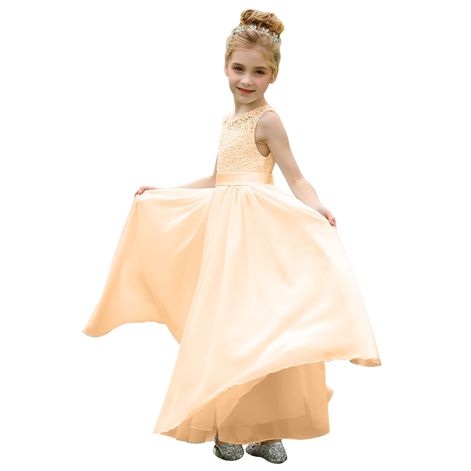 Elegant A-Line Lace Flower Girl Dresses - Sleeveless White First Communion Gowns for Weddings, Pageants & Special Occasions | Perfect for Church Ceremonies, Birthday Parties & Formal Events
