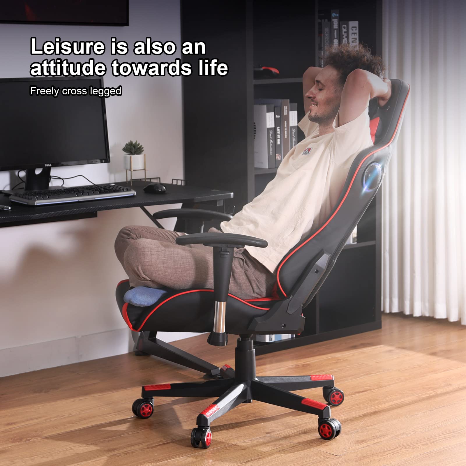 GTRACING Bluetooth Gaming Chair with Built-in Speakers - Ergonomic Video Game & Office Computer Desk Chair - Heavy Duty Red Gaming Chair for Home & Office Use