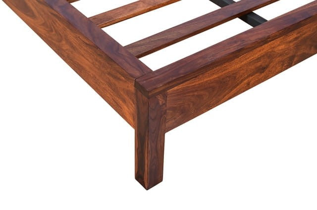 Premium Solid Sheesham Wood Queen Size Bed Frame with Diamond Design - Handcrafted Indian Hardwood Bed for Master Bedroom & Guest Room Elegance