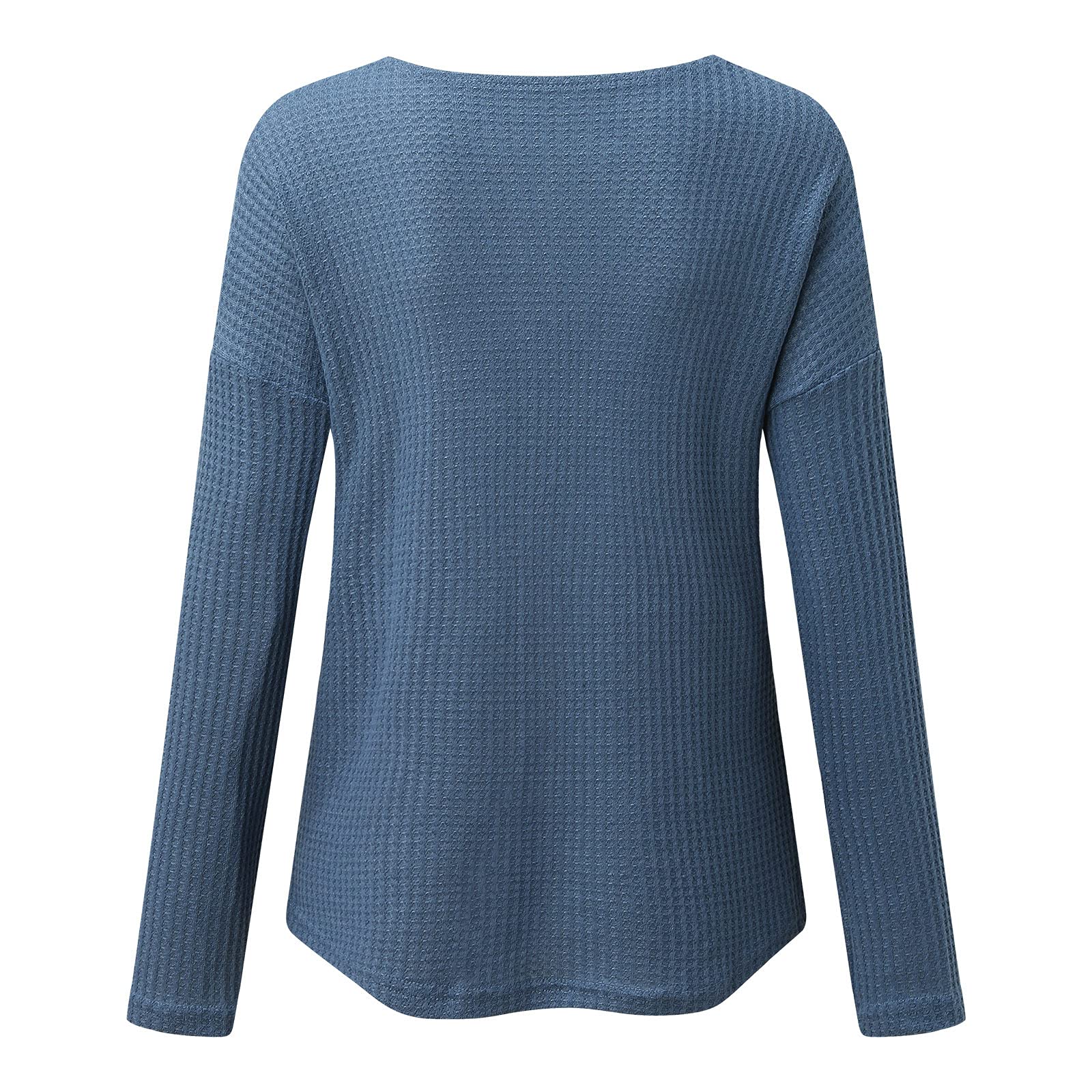 Aniywn Women's V-Neck Henley Tee Shirts - Waffle Knit Drop Shoulder Long Sleeve Tops for Casual Wear | Loose Pullover for Fall & Winter Layering | Perfect for Daily Outfits, Work & Weekend Relaxation