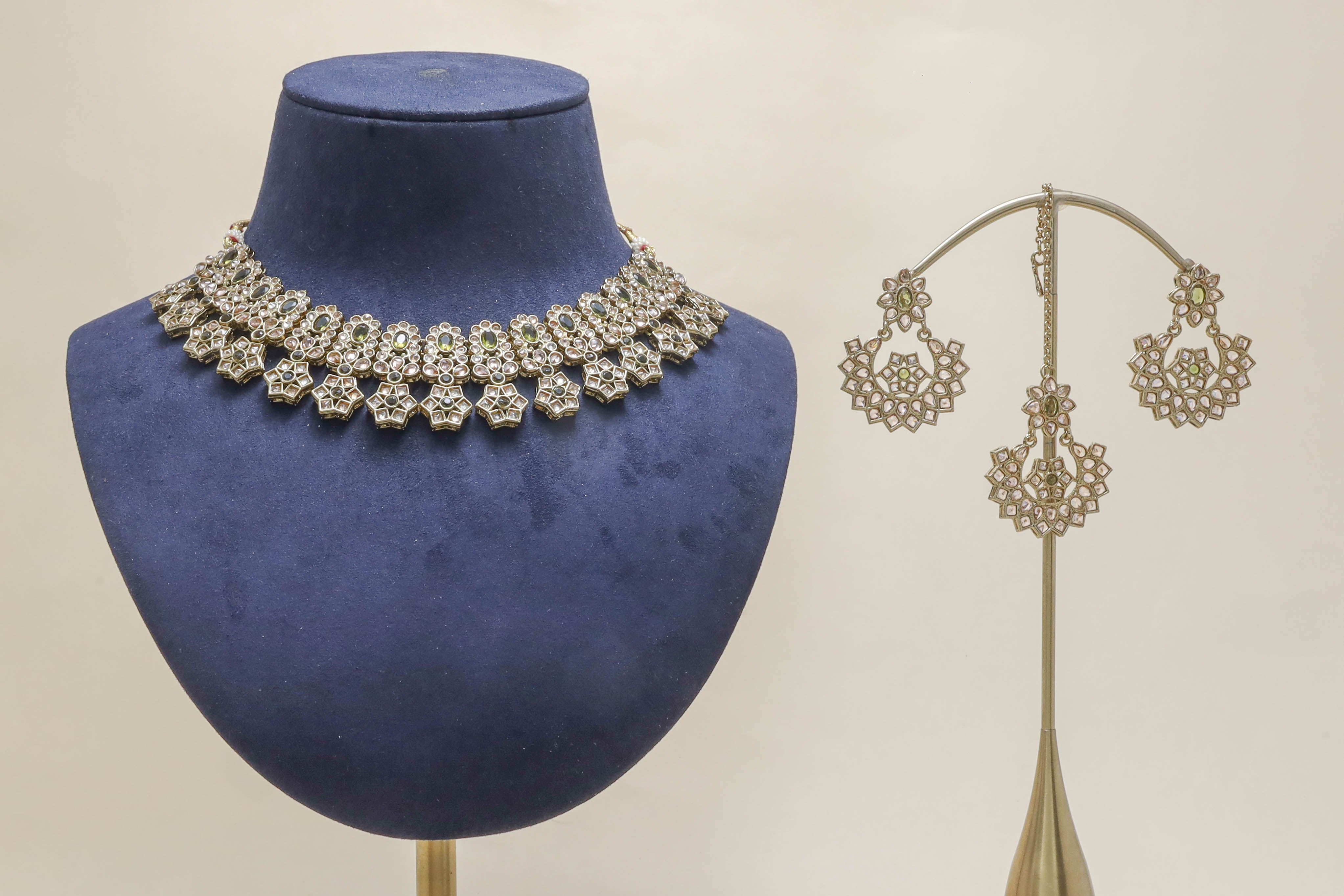 ESHA POLKI Full Set Jewelry - Handmade Indian Bridal Necklace Set with Earrings & Maang Tikka - Perfect for Weddings, Festivals & Special Occasions