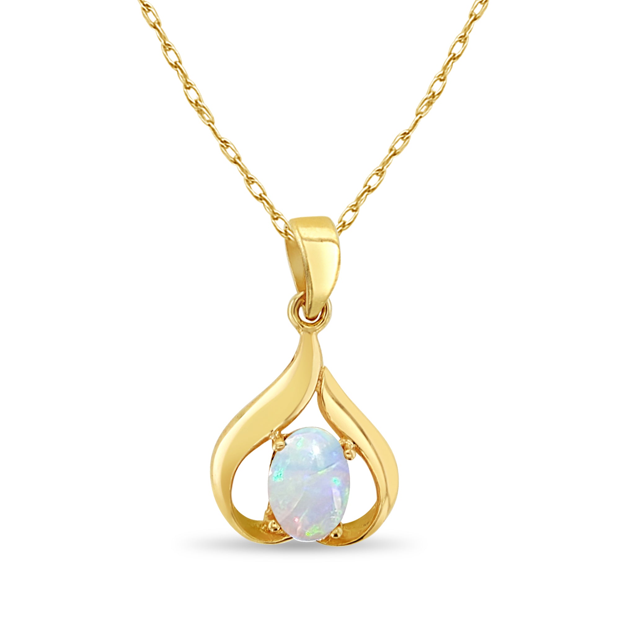 14k Yellow Gold Oval Opal Heart Shaped Necklace - Elegant Jewelry Gift for Women, Perfect for Valentine's Day, Anniversary & Romantic Occasions