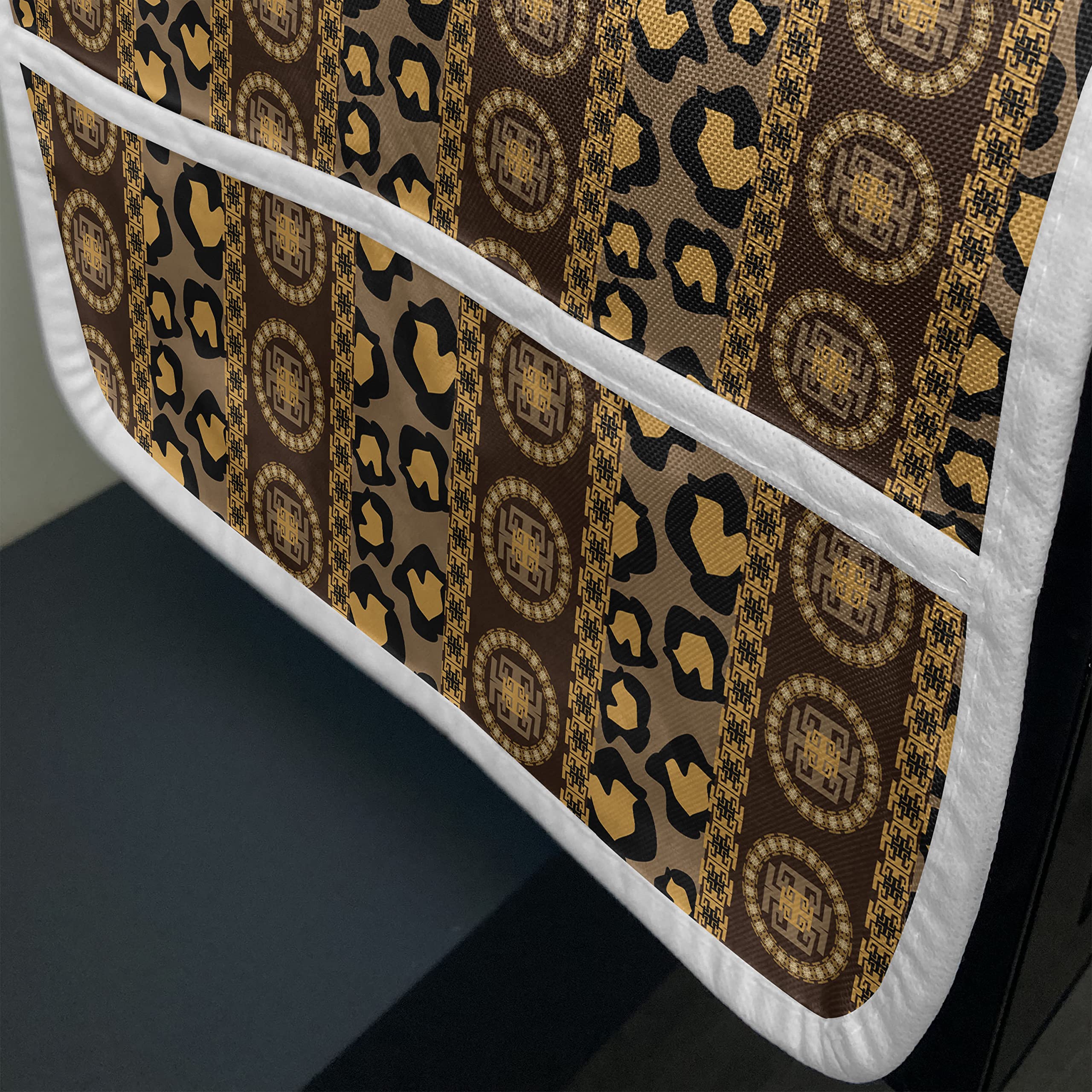 Ambesonne African Microwave Oven Cover - Traditional Striped Leopard Print Design, Waterproof Kitchen Organizer with Pockets, 36