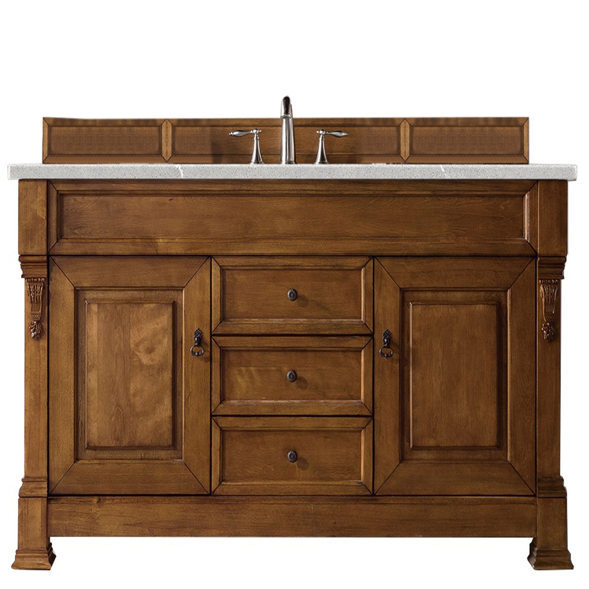 Brookfield 60 Inch Single Bathroom Vanity with Country Oak Finish & 3CM Eternal Serena Quartz Top - Perfect for Modern Farmhouse or Rustic Home Decor