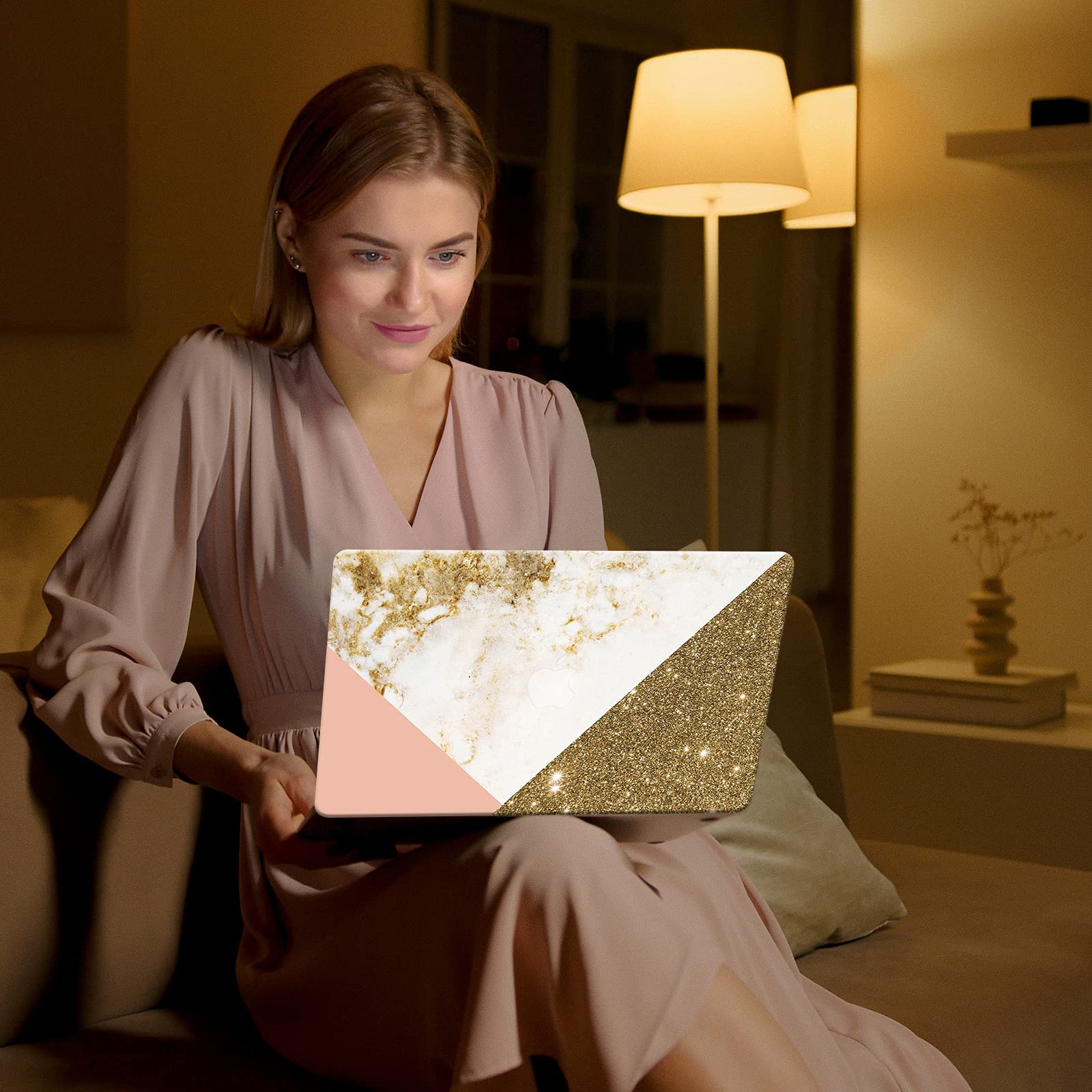 Funut Hard Plastic Shell Case & Keyboard Cover for MacBook Air 13 inch (2020-2021 M1 A2337/A2179/A1932 Models) - Shiny Marble Design | Protective Cover for Work, School & Travel