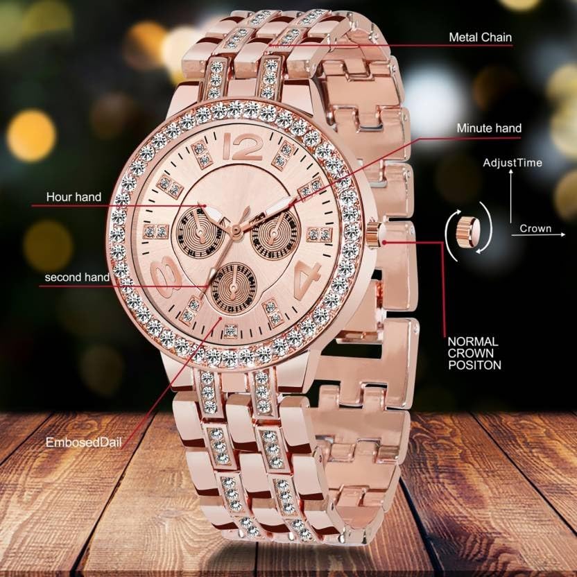 Trendyaddy Women's Gold Stainless Steel Analog Quartz Watch with Round Dial - Elegant & Durable Timepiece for Everyday Wear, Birthday, Rakshabandhan & Festive Gifts | Perfect for Office, Party & Casual Outfits