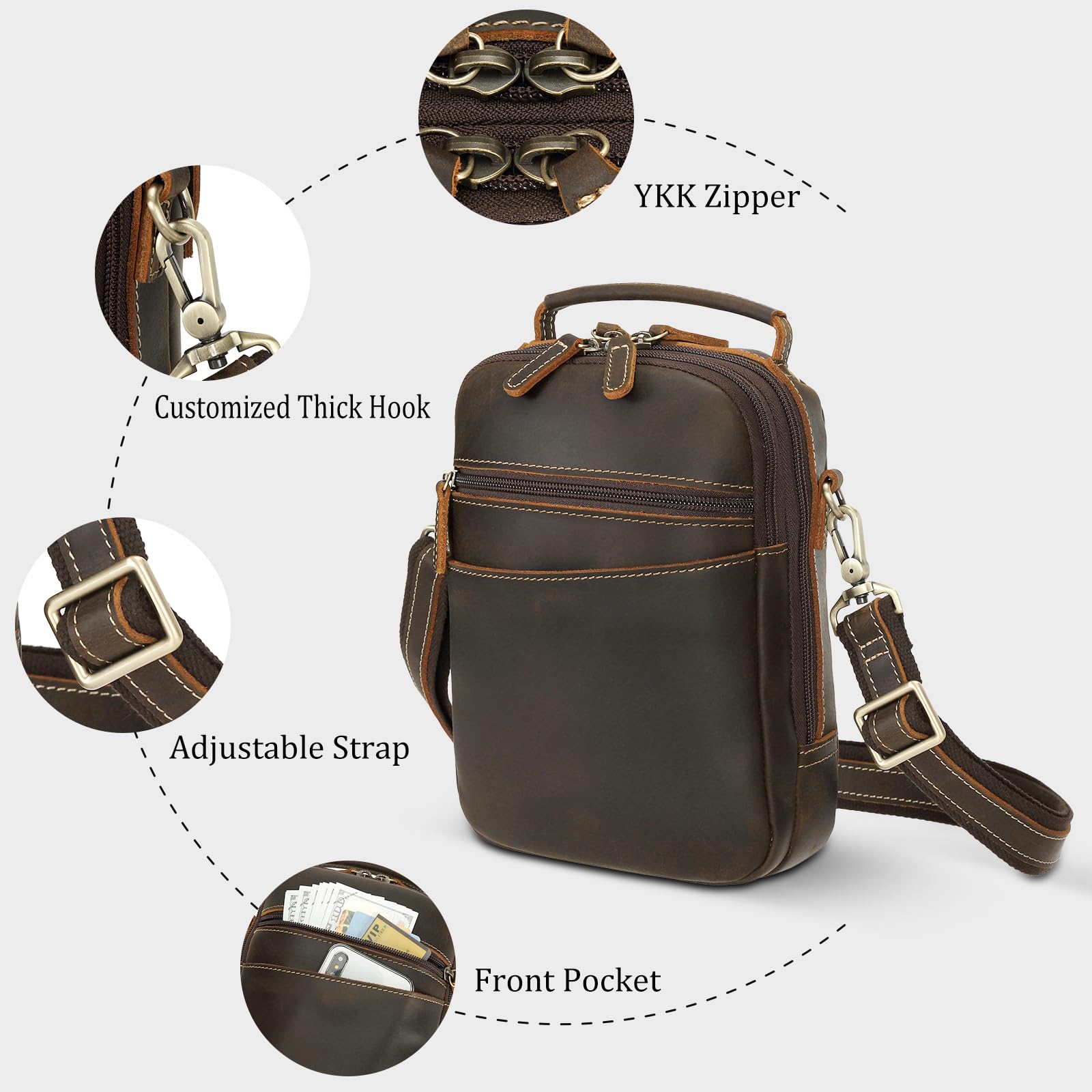 Premium Full Grain Italian Leather Concealed Carry Gun Pouch - Small Crossbody Handgun Bag & Fanny Pack for Pistol - Adjustable Waist Belt Firearm Holster Case for Outdoor, Travel & Everyday Protection