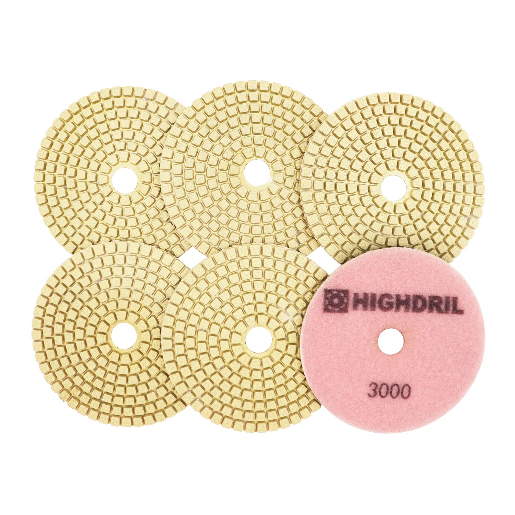 Wet Diamond Polishing Pads 6-Piece Set (4 Inch, #3000 Grit) for Granite, Marble, Ceramic & Artificial Stone - Professional Sanding Discs for Angle Grinders & Polishers - Perfect for Countertop Refinishing & Floor Restoration