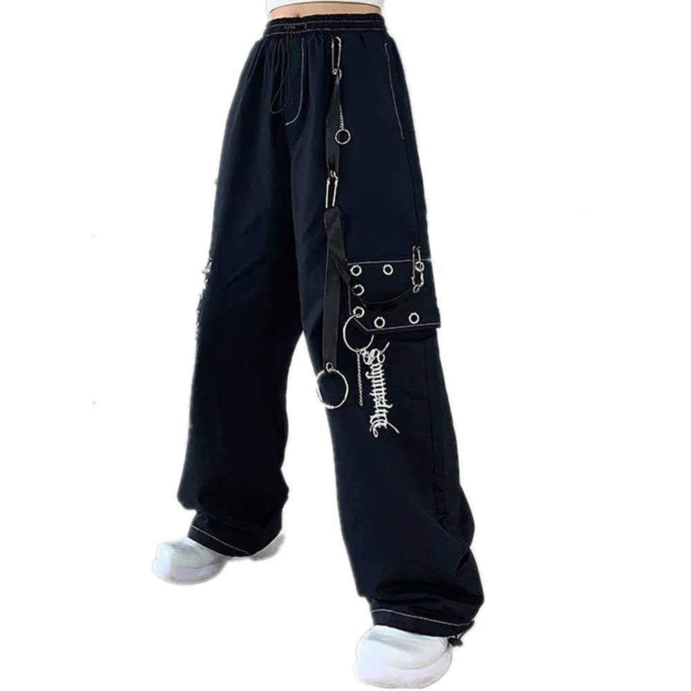 ENFUSO Embroidered Cargo Pants for Women - Harajuku Hip Hop Wide Leg Trousers with Gothic Style | Casual Streetwear, Workout & Everyday Fashion