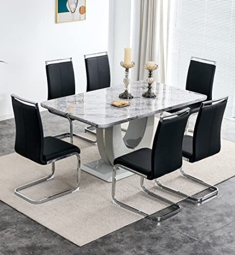Grey Table With 6 Black Chairs