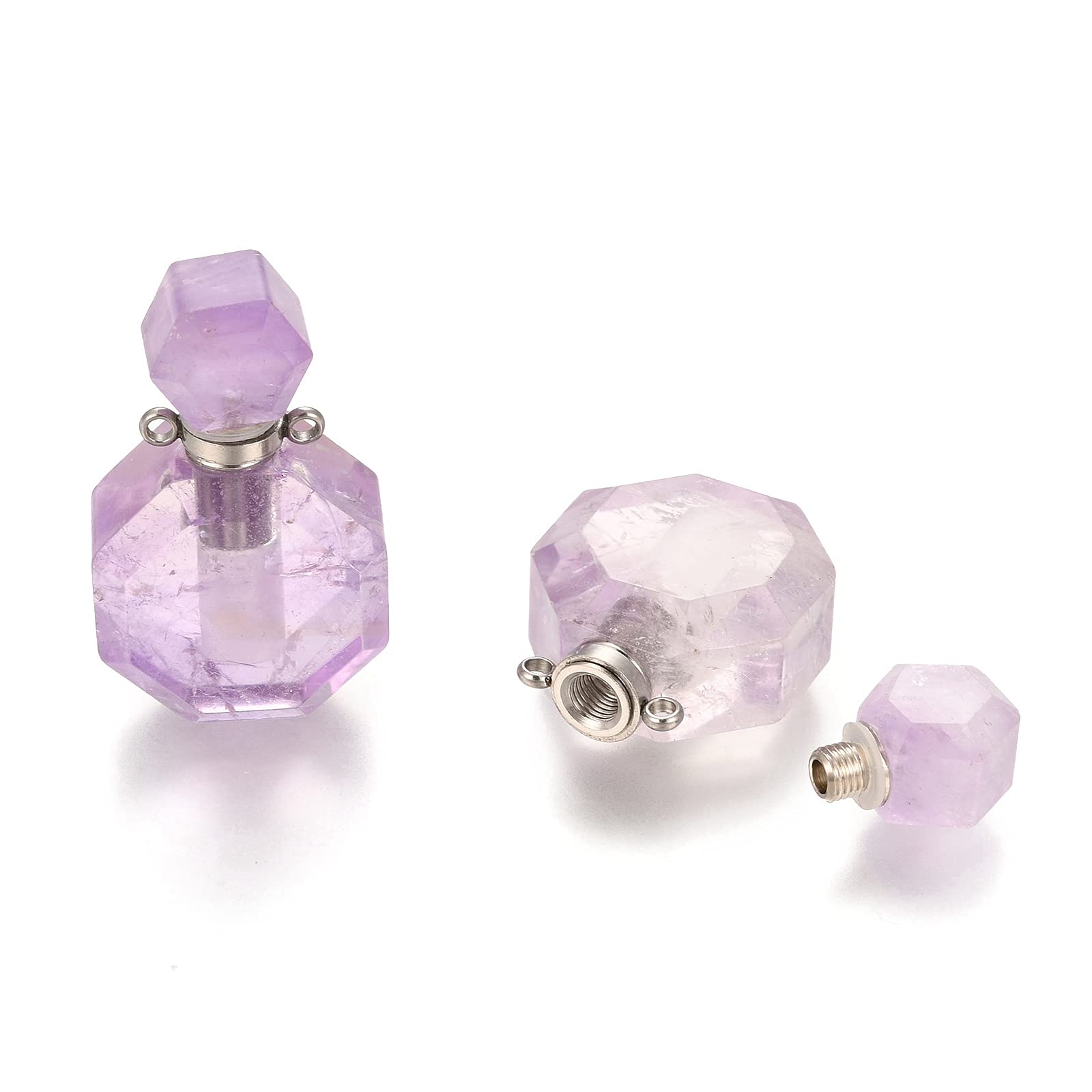 Stiesy 1PC Faceted Amethyst Essential Oil Diffuser Necklace Pendant - Openable Perfume Bottle Charm for Women, DIY Jewelry Making, Aromatherapy & Gift Giving