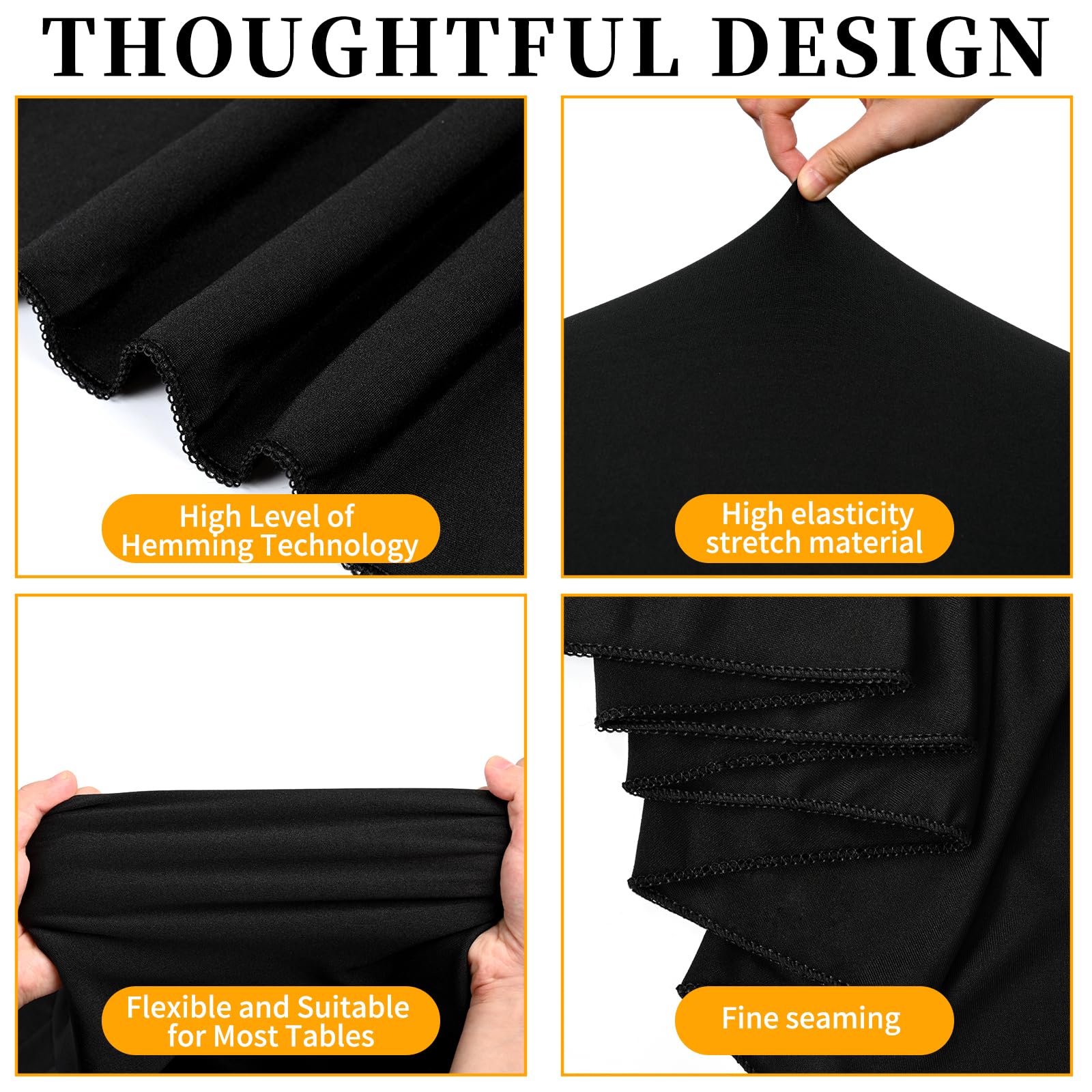 6 Pack 8Ft Spandex Table Skirt - Black Stretch Tablecloth with Ruffles Design for Rectangle Tables, Wrinkle-Resistant & Easy to Install - Perfect for Banquets, Weddings, Thanksgiving & Party Decorations (Ideal for Event Setup & Home Decor)